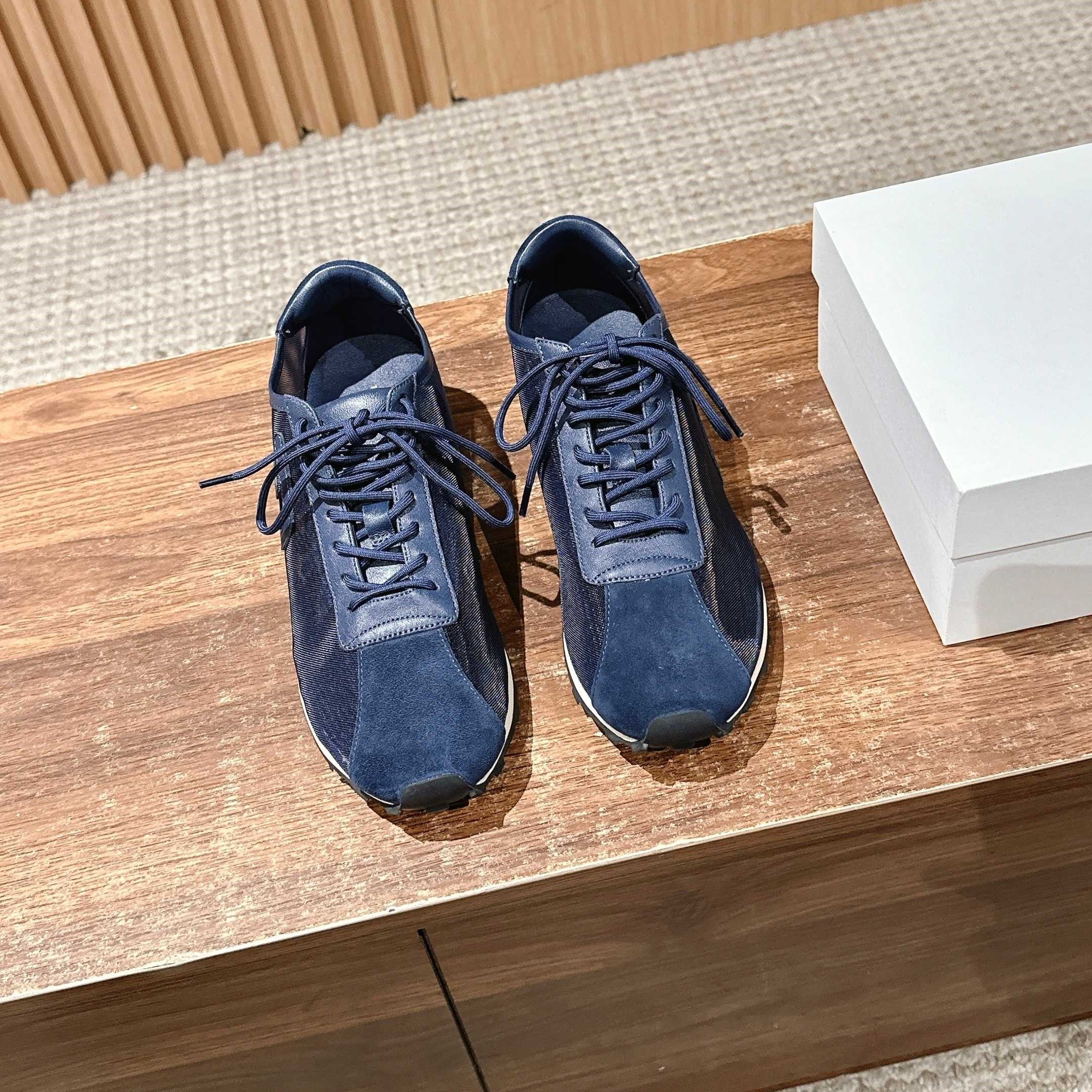 The Row Sneakers Navy Blue Mesh And Cowhide 330593