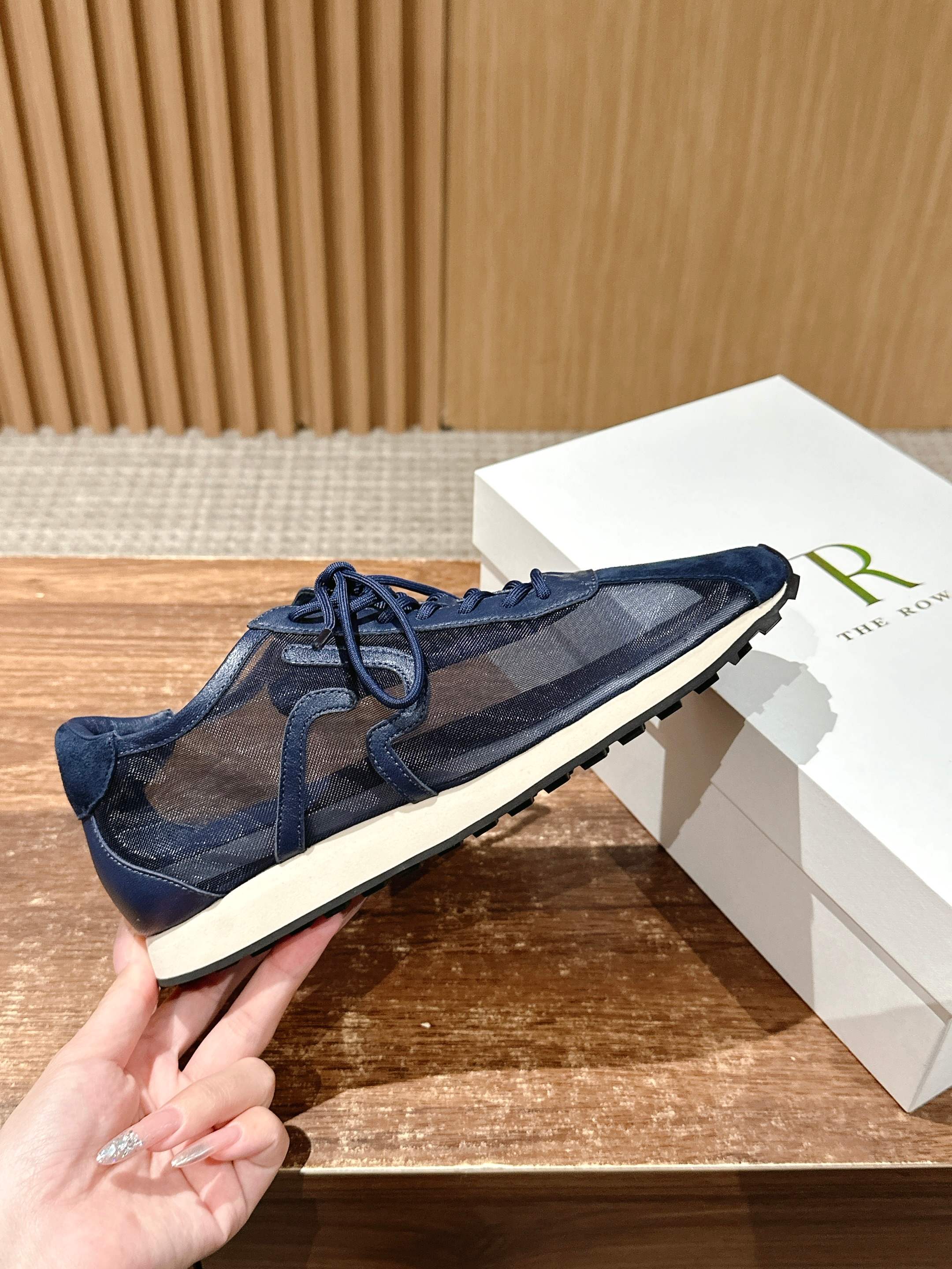 The Row Sneakers Navy Blue Mesh And Cowhide 330593