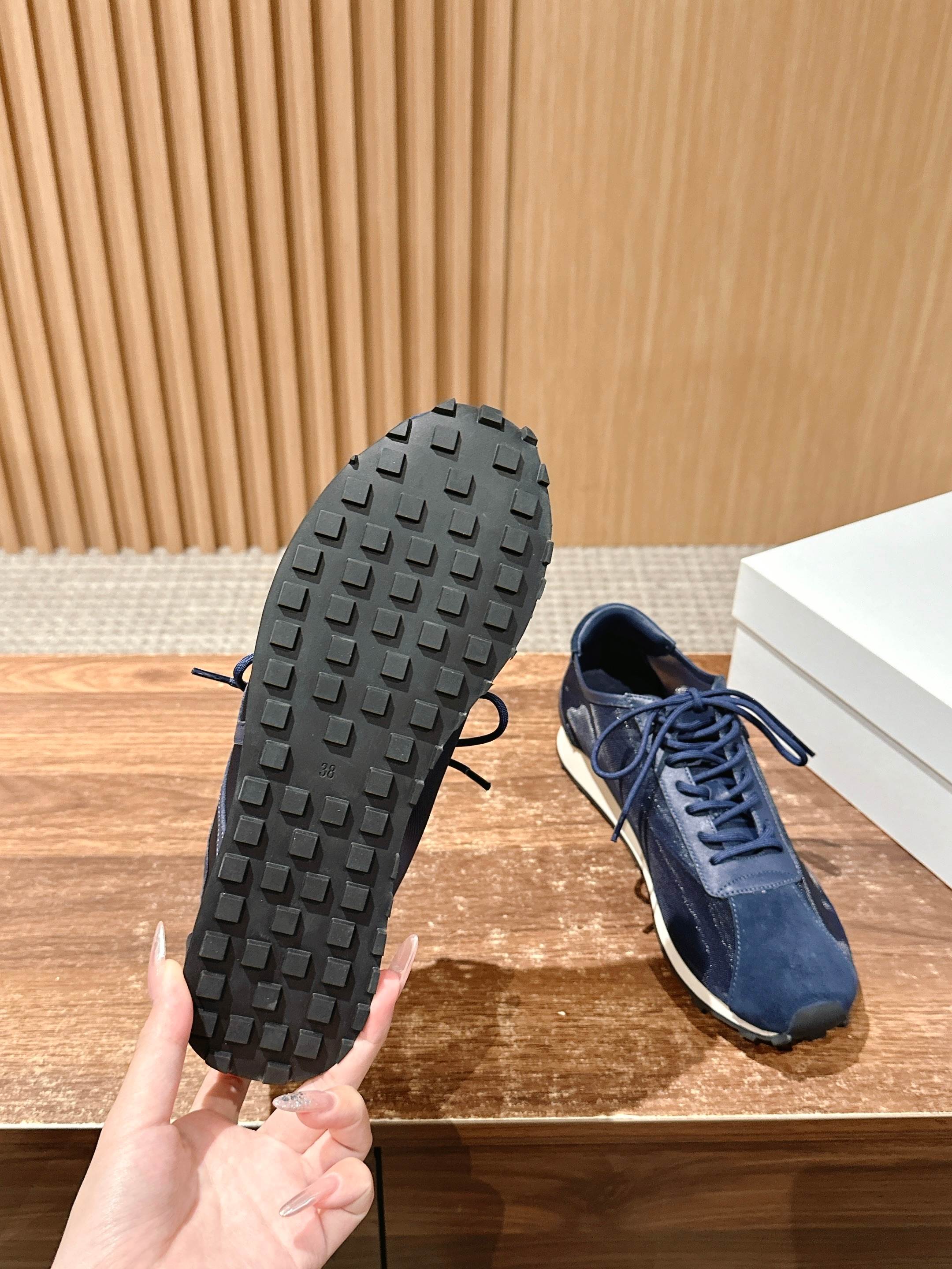 The Row Sneakers Navy Blue Mesh And Cowhide 330593