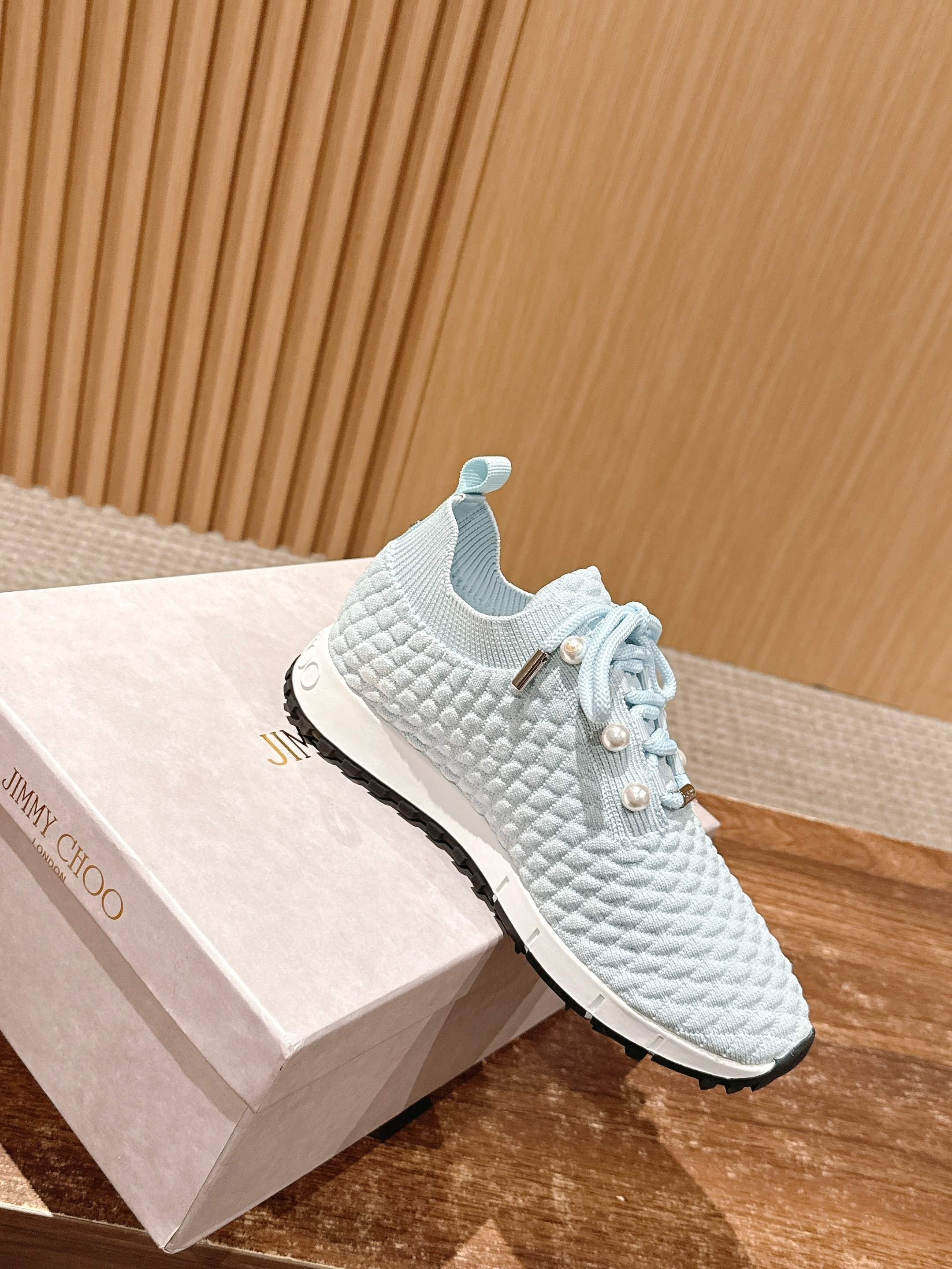 Jimmy Pearl - Embellished Sneakers Light Blue Textured Knit 400157