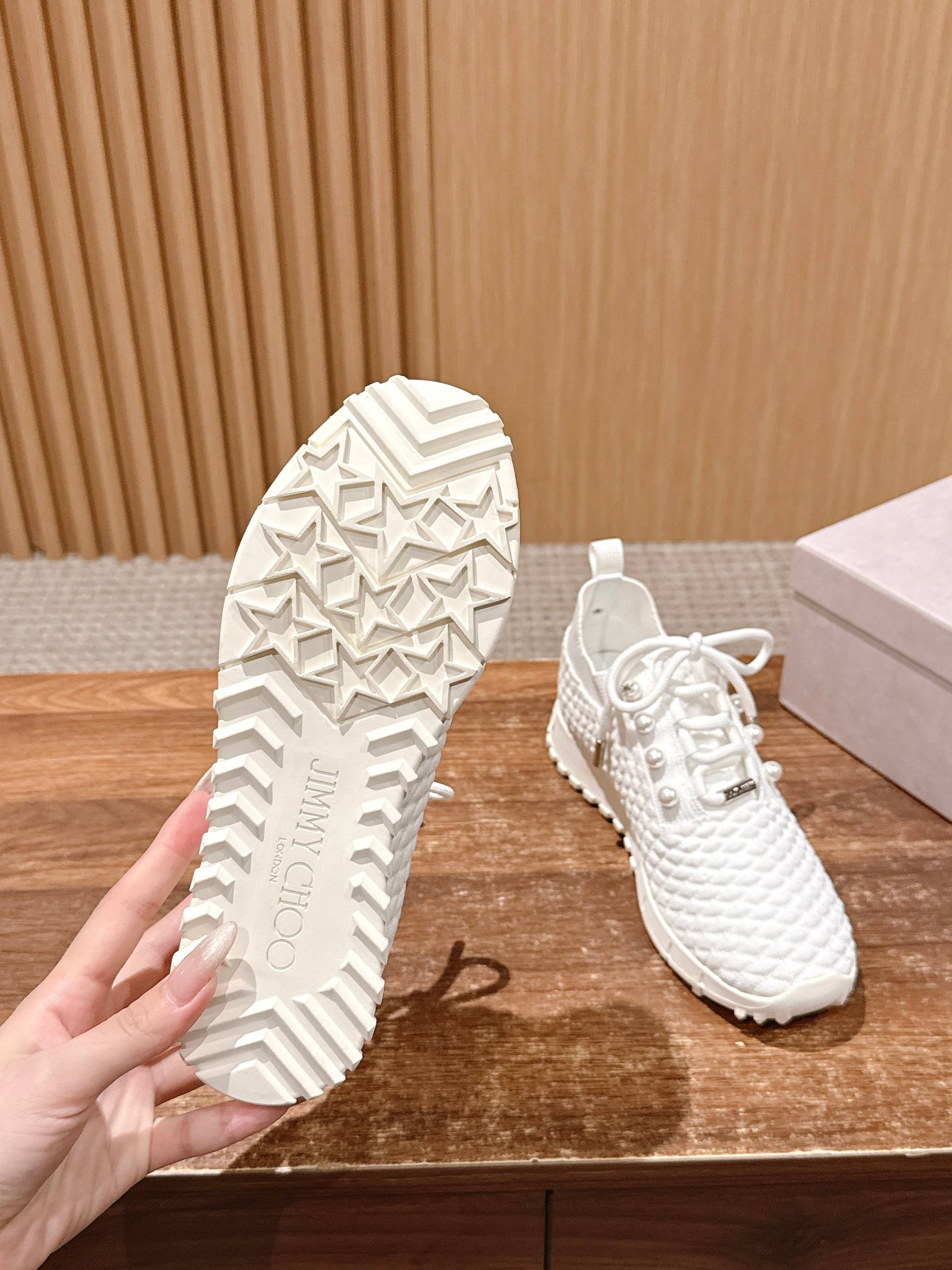 Jimmy Pearl - Embellished Sneakers White Textured Knit 400160