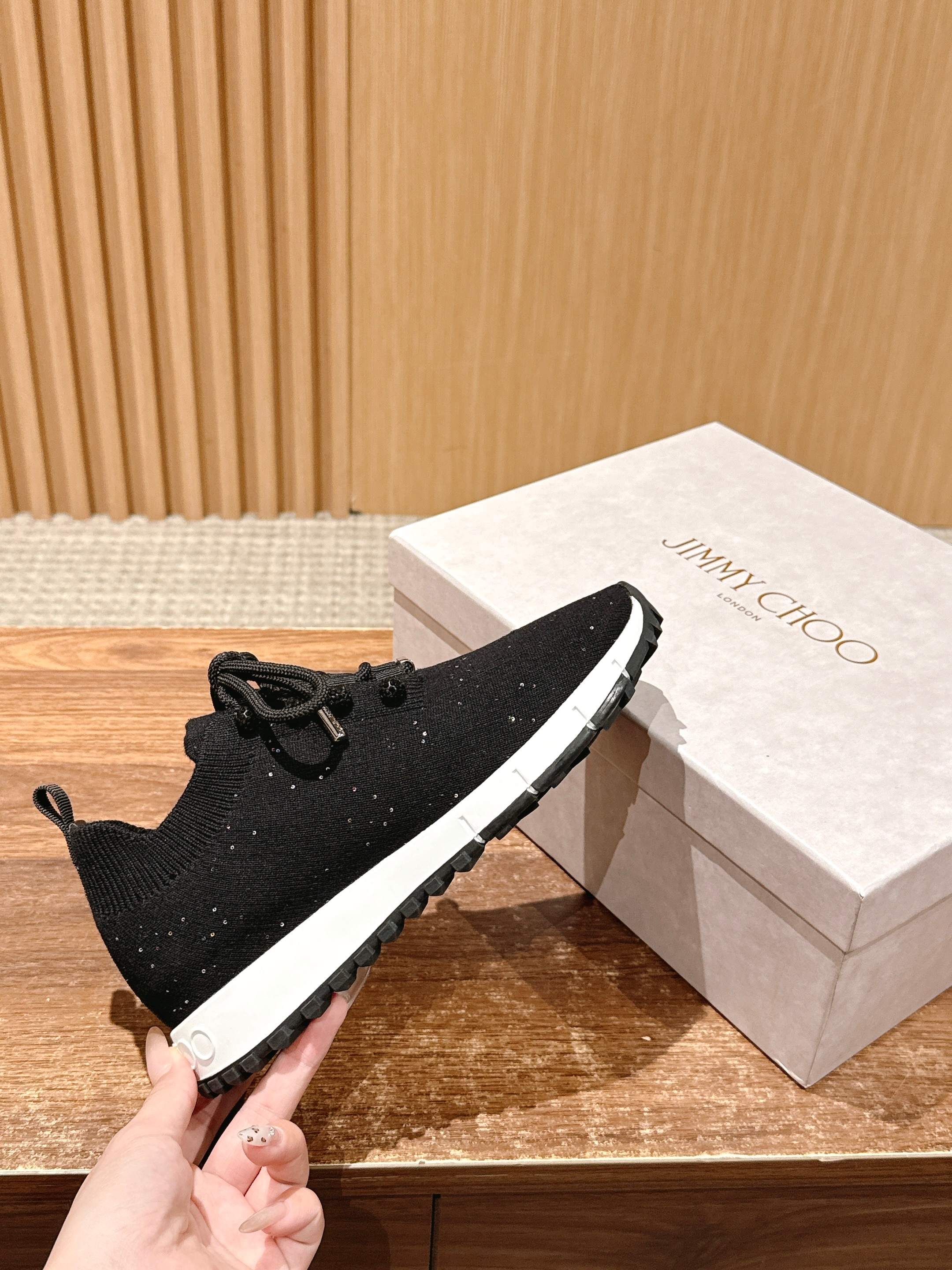 Jimmy Pave - Embellished Sneakers Black Sequined Knit 400161