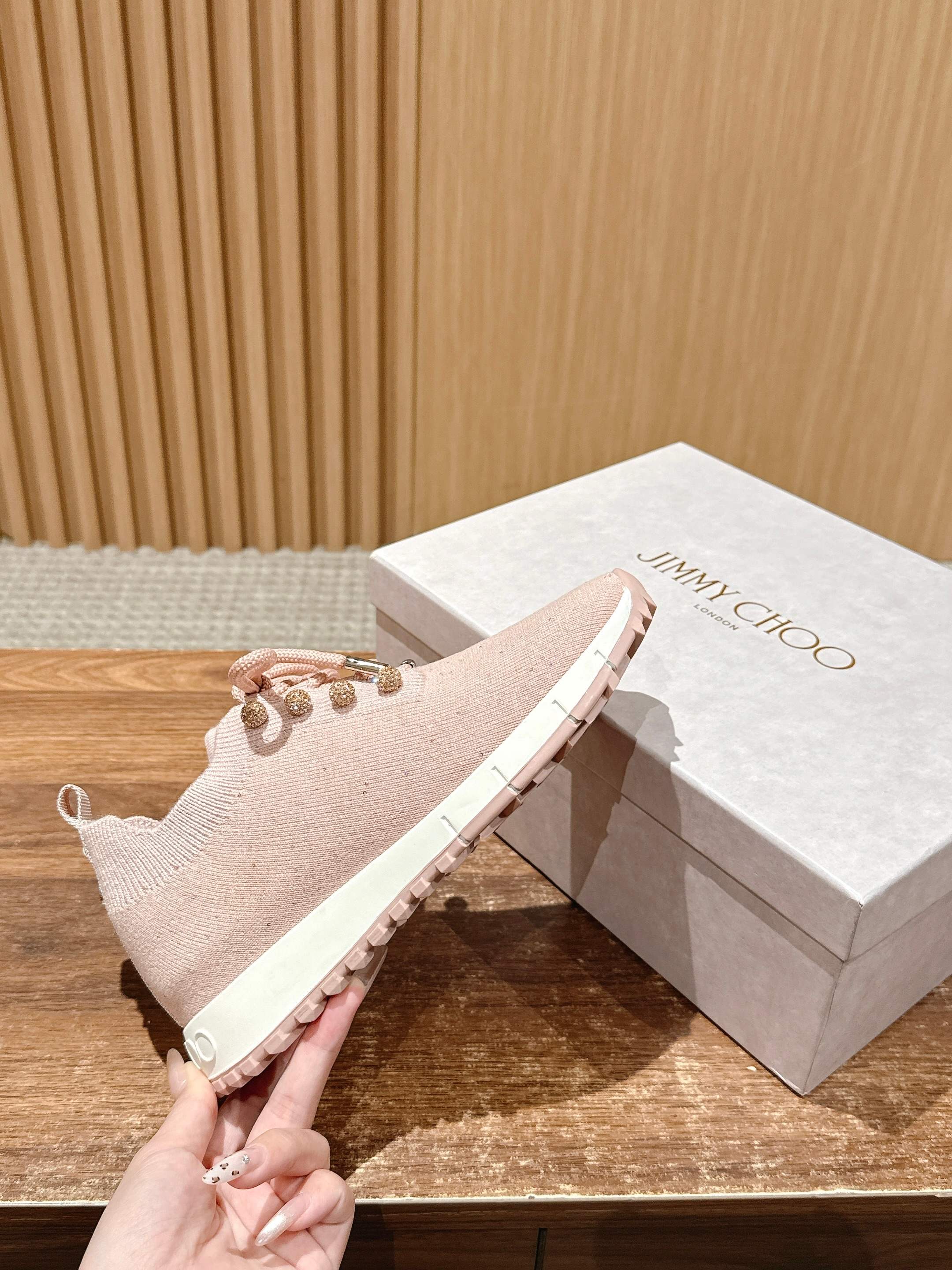 Jimmy Pave - Embellished Sneakers Light Pink Sequined Knit 400162