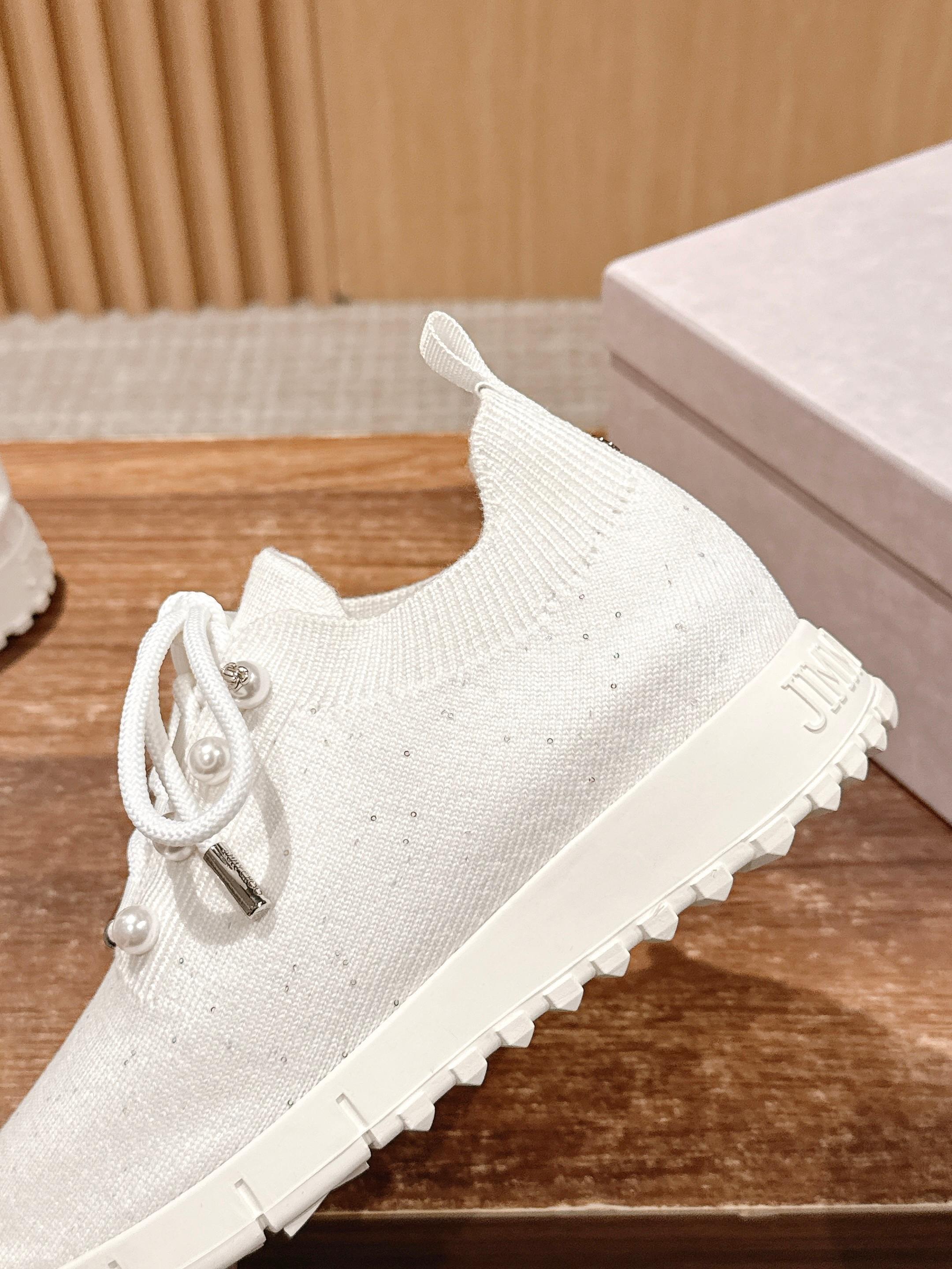Jimmy Pave - Embellished Sneakers White Sequined Knit 400163