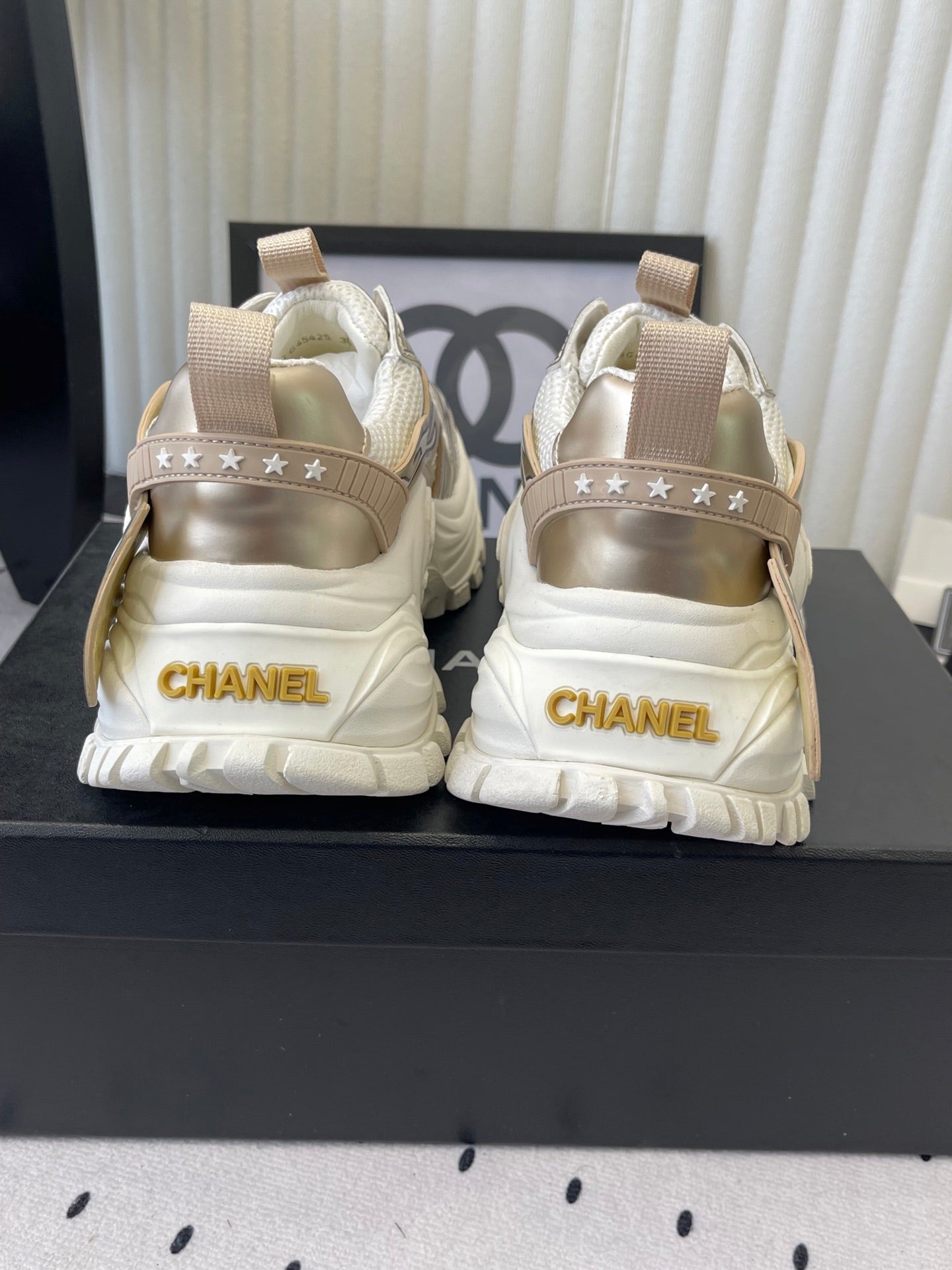 CC Platform Sneakers Gold White Mesh Rubber 611803