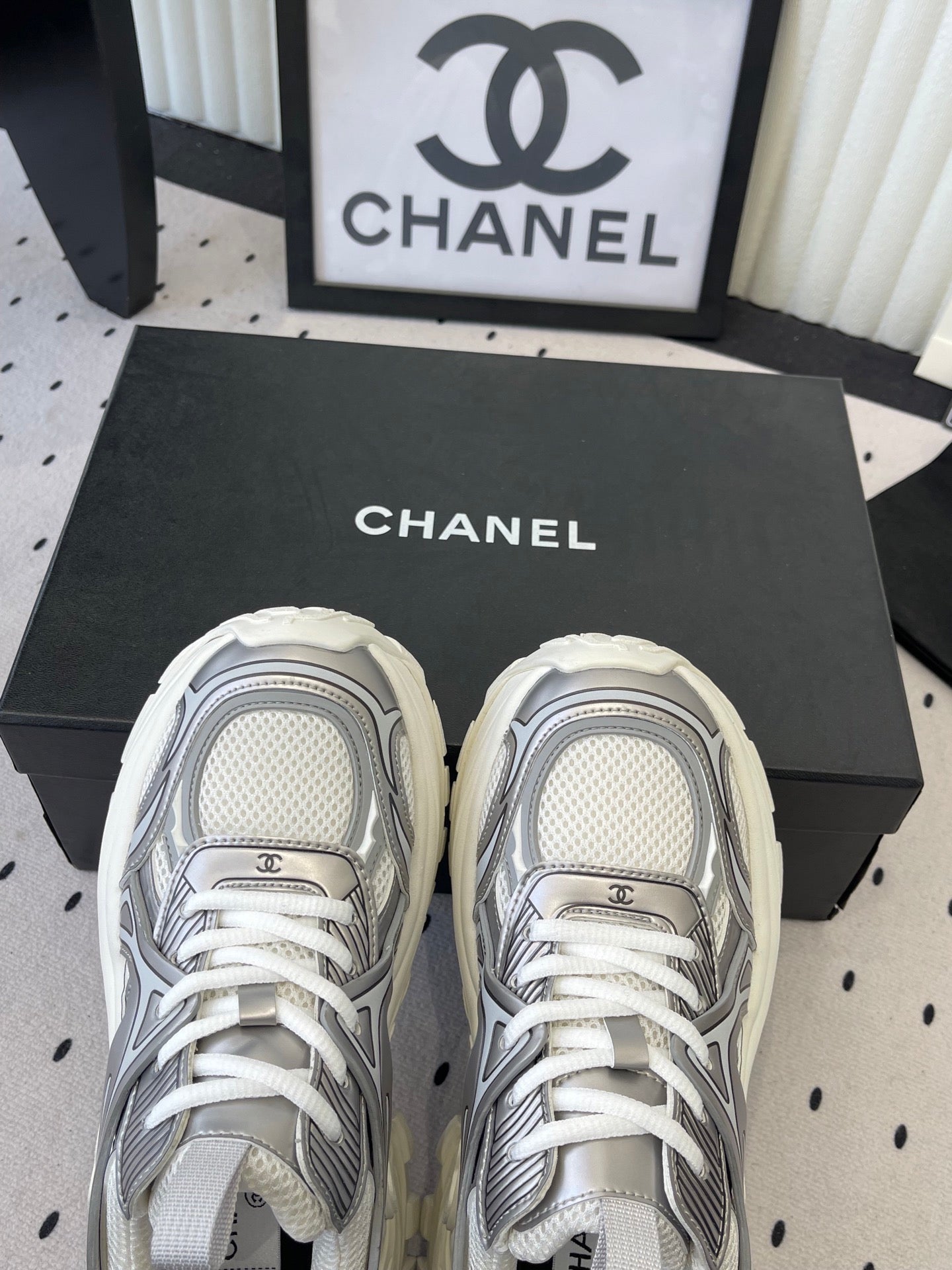 CC Platform Sneakers Sliver White Mesh Rubber 611804
