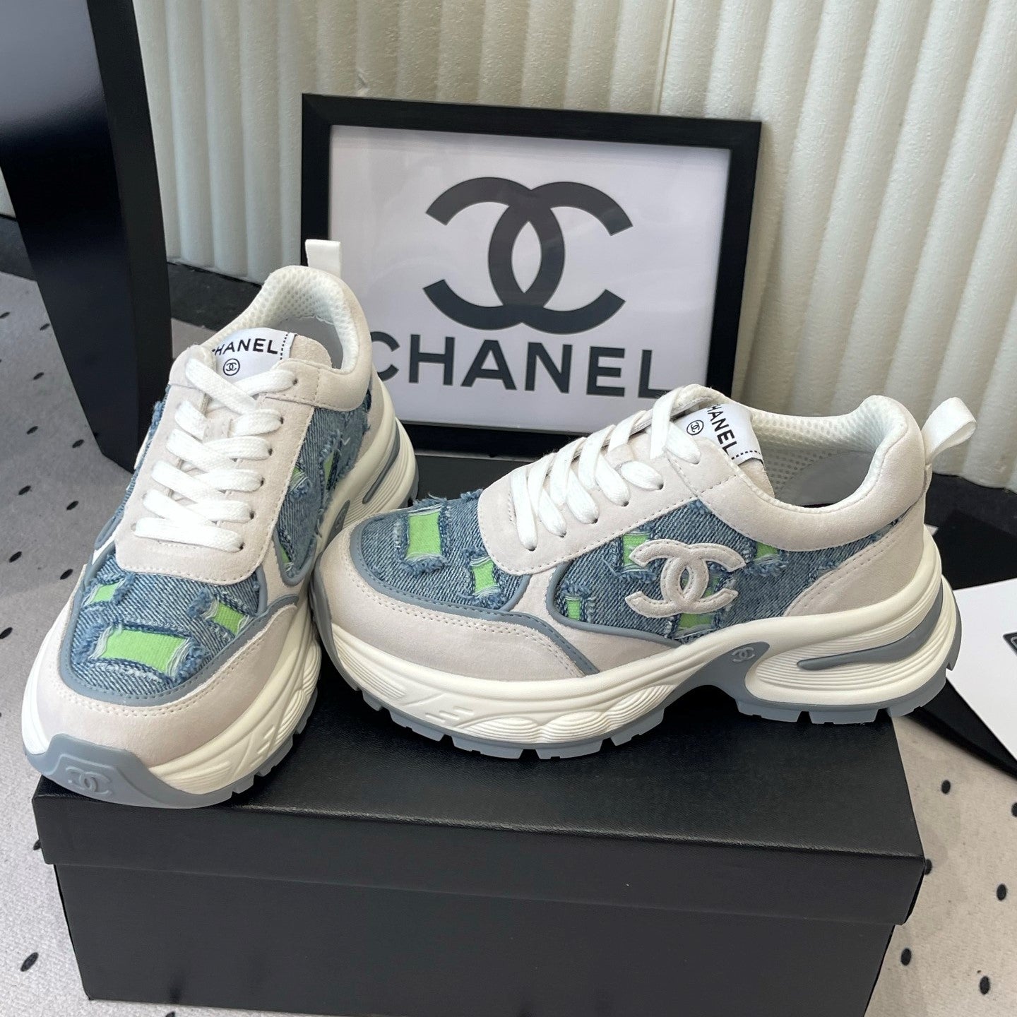 CC 26s Chunky Platform Casual Sneakers Blue White Denim Suede 968605