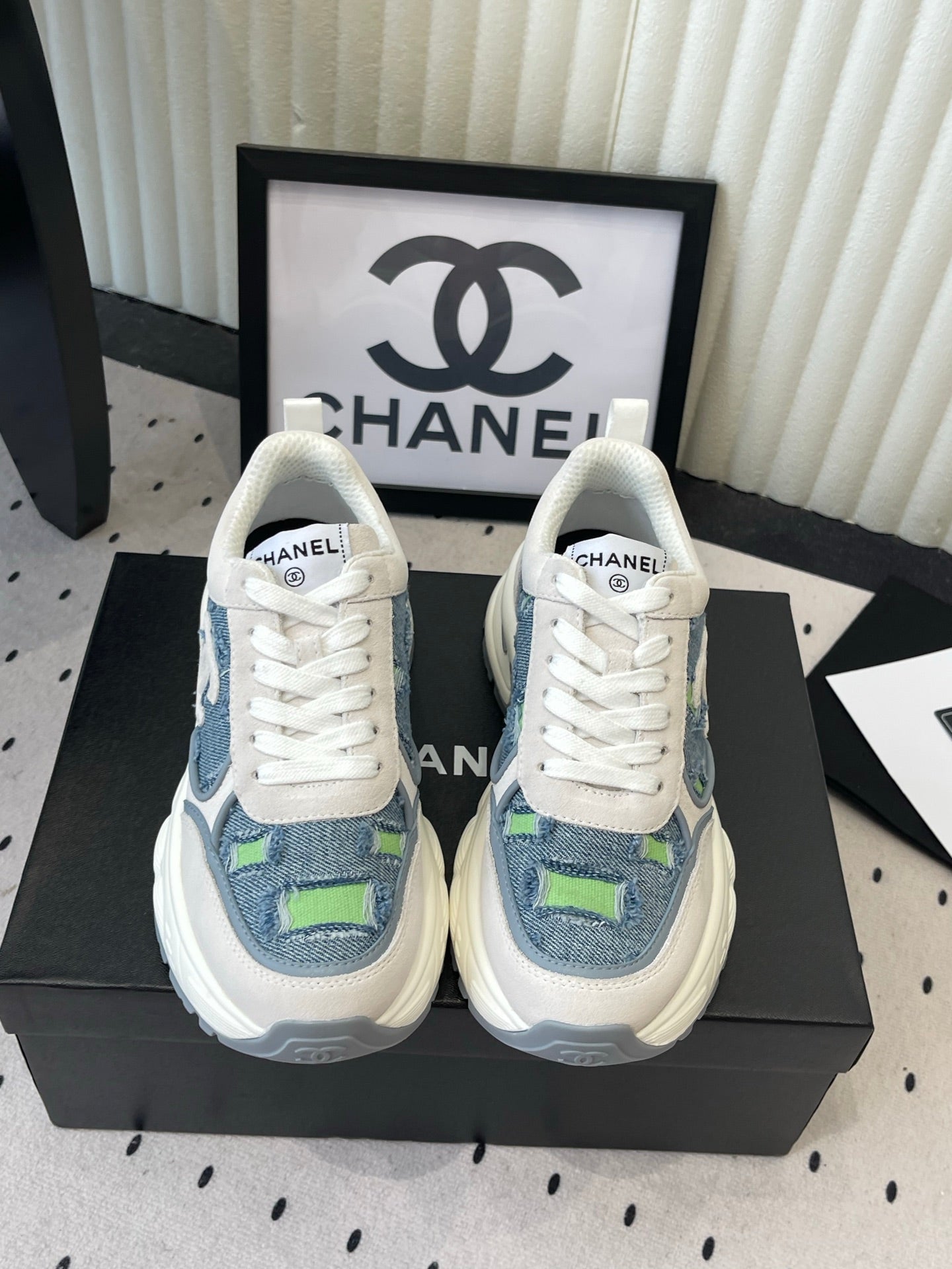 CC 26s Chunky Platform Casual Sneakers Blue White Denim Suede 968605