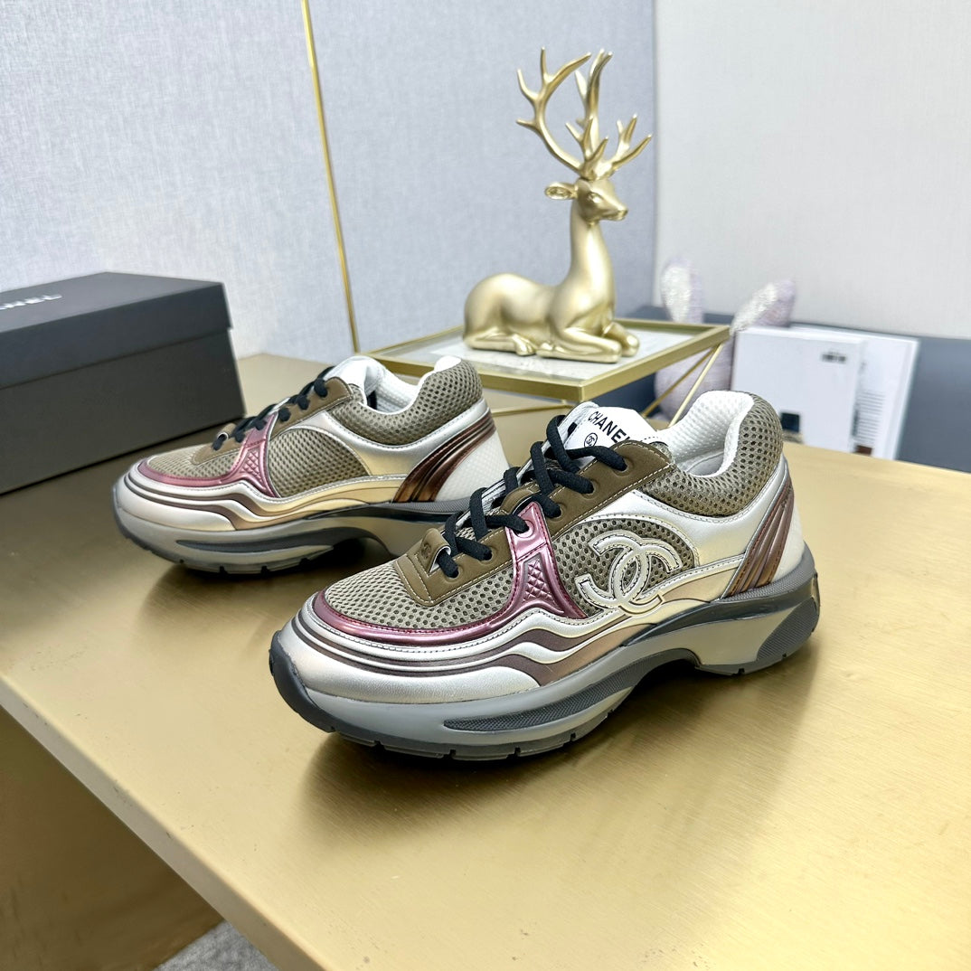 CC 26s Runner Sneakers Khaki Silver Burgundy Calfskin 146182