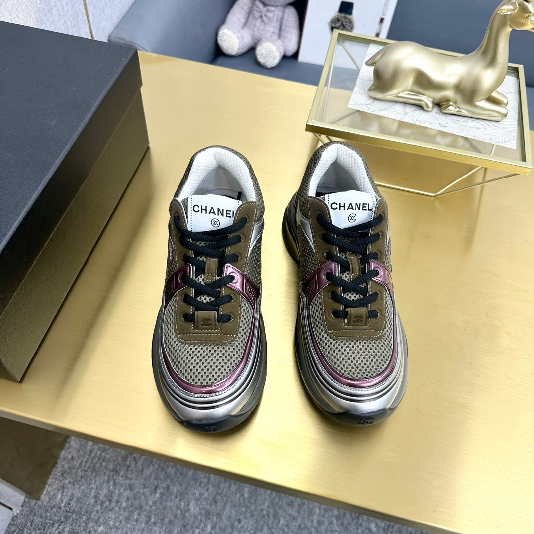 CC 26s Runner Sneakers Khaki Silver Burgundy Calfskin 146182