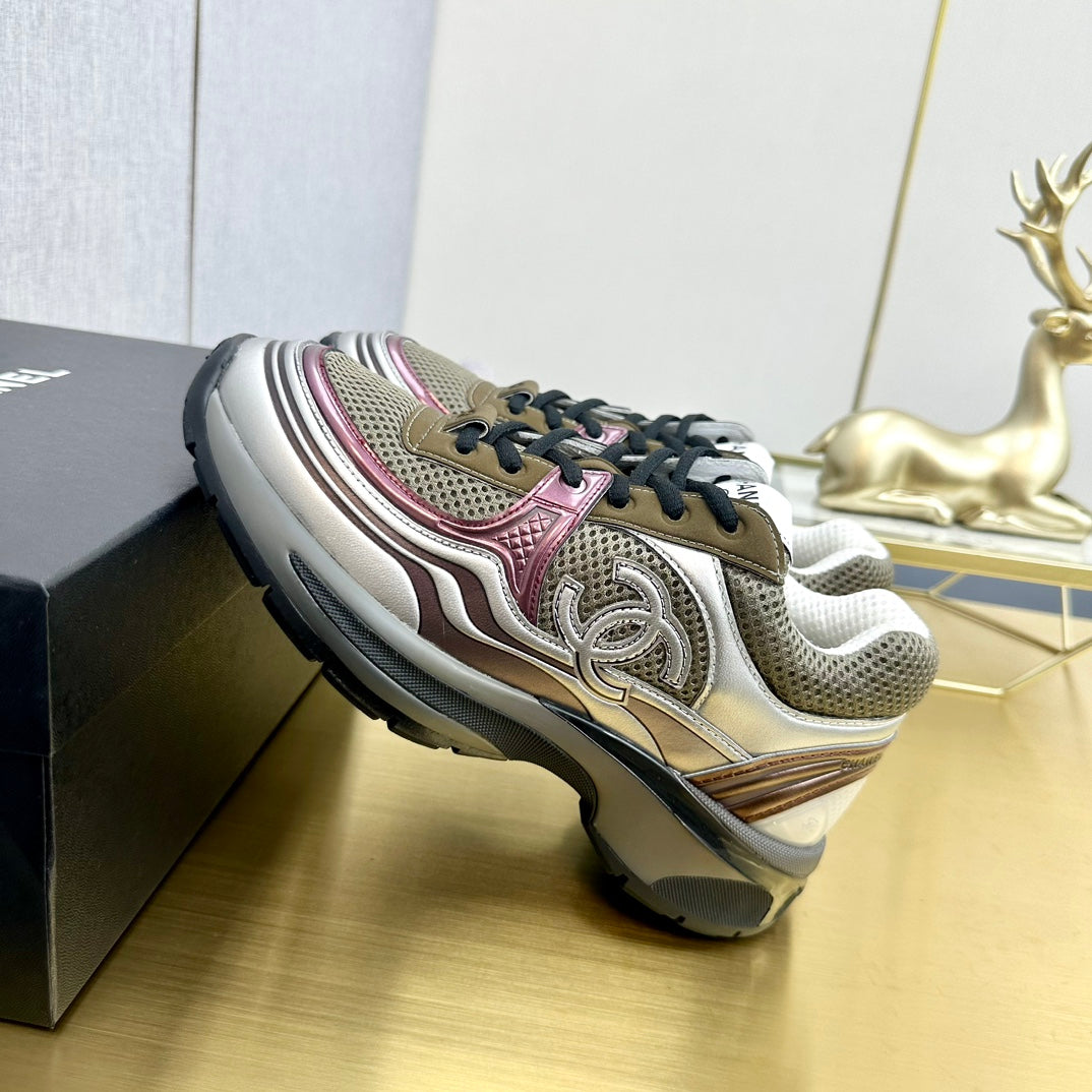 CC 26s Runner Sneakers Khaki Silver Burgundy Calfskin 146182