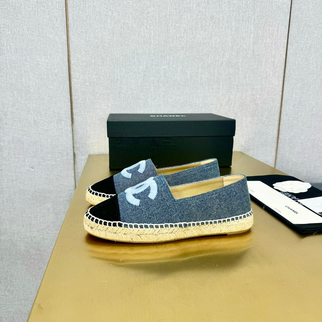 espadrilles with embroidery dark blue black denim