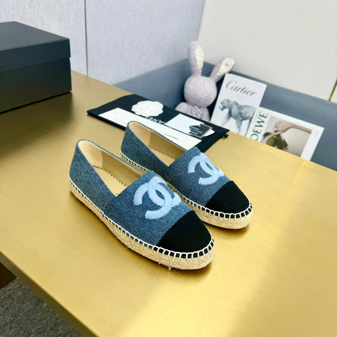 espadrilles with embroidery dark blue black denim