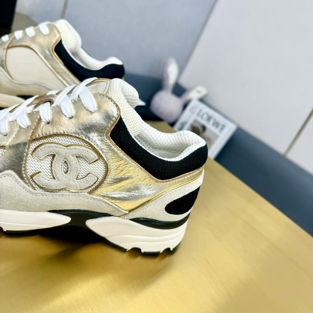 CC 26s Metallic Casual Sneakers Cream Mesh Suede Leather 981002