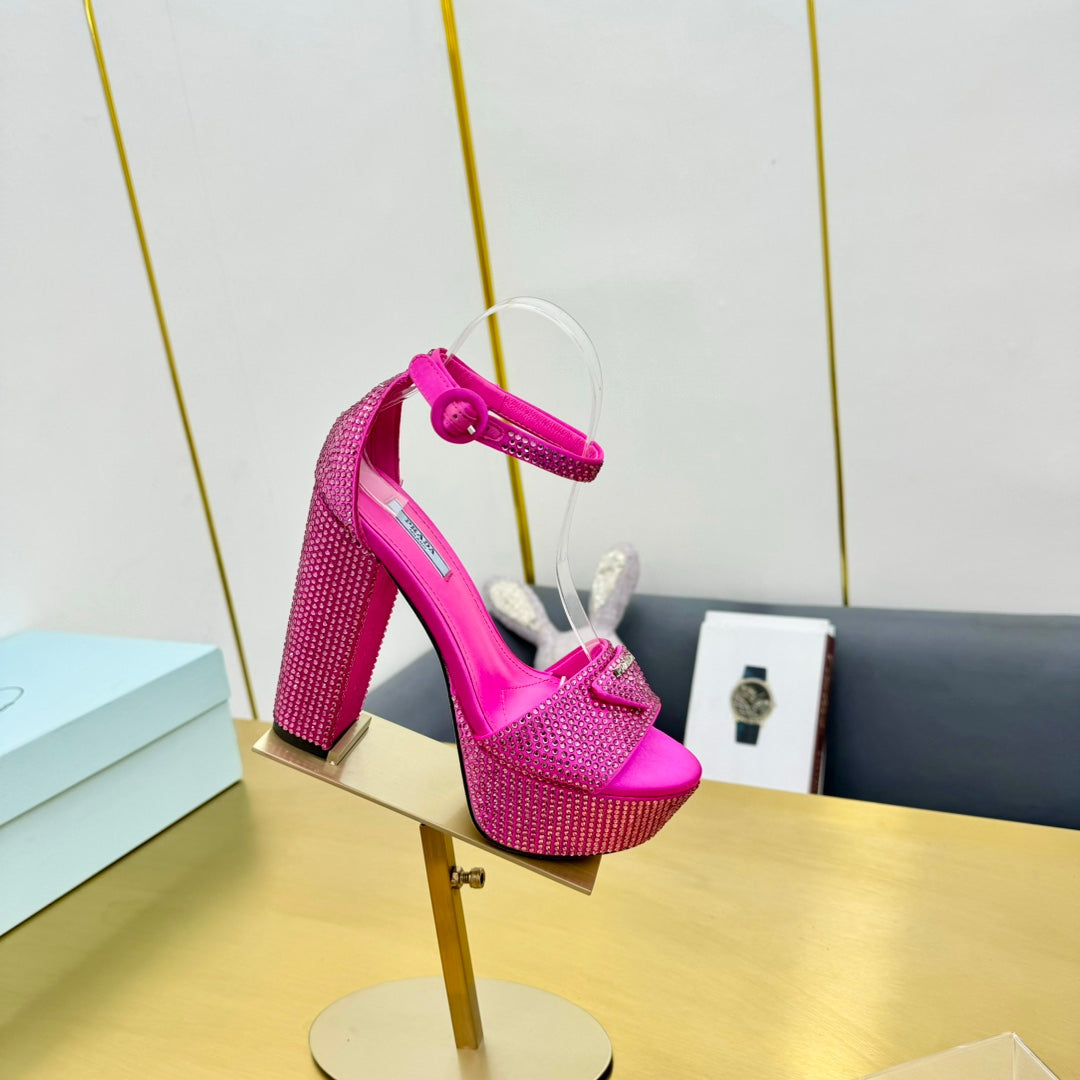 Prada 26s Platform Sandals Rose Pink Rhinestone 140615