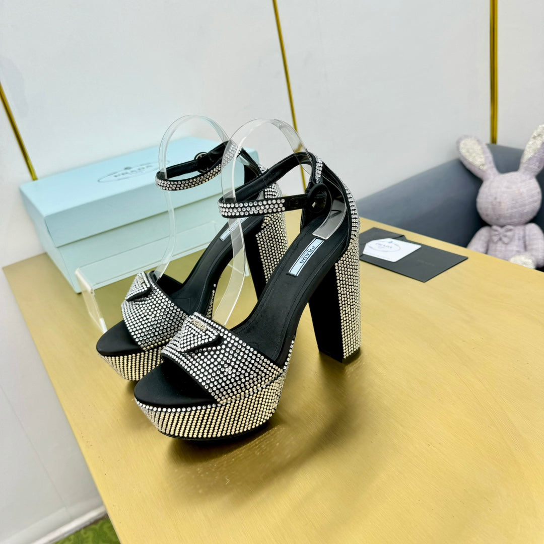 Prada 26s Platform Sandals Black Rhinestone 140616