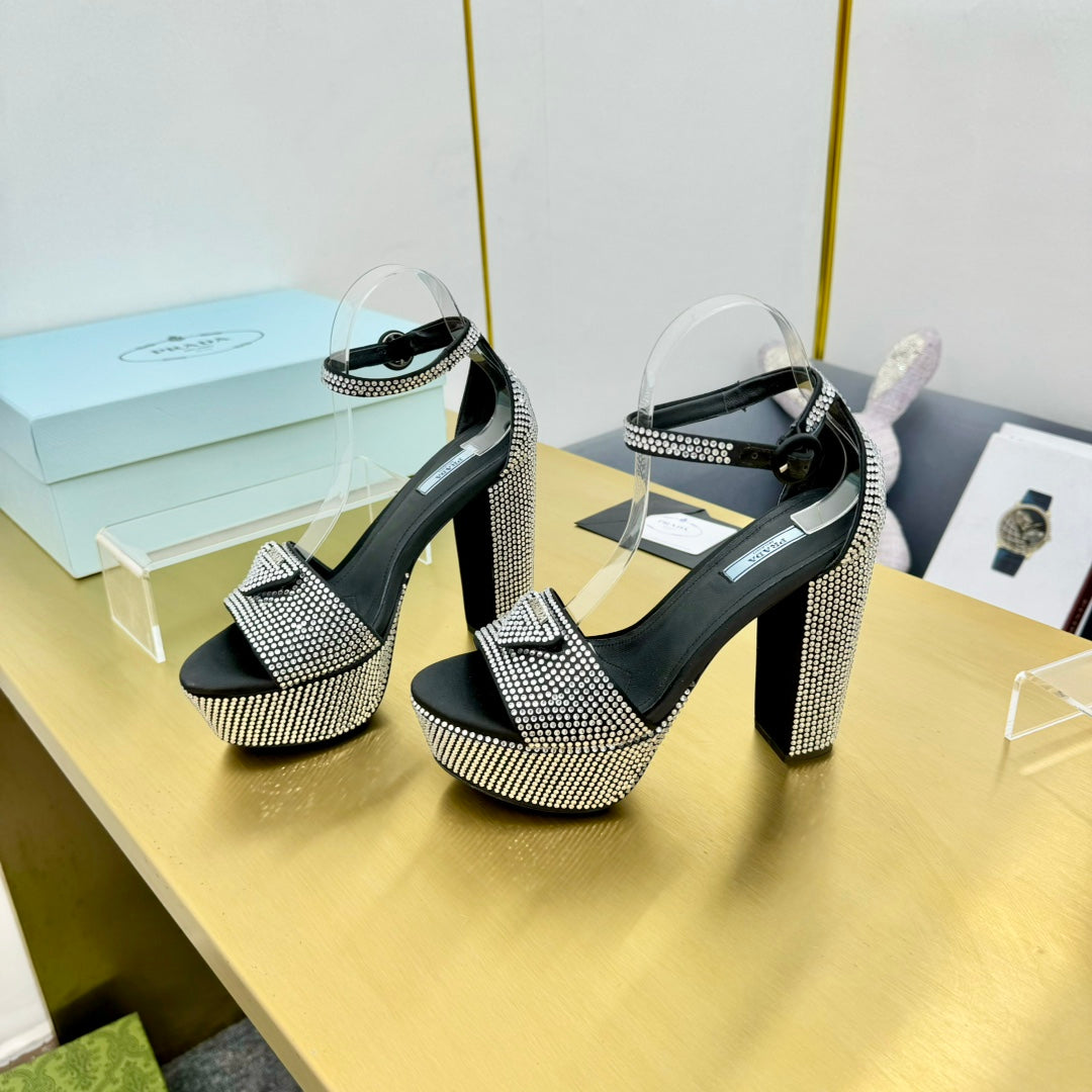 Prada 26s Platform Sandals Black Rhinestone 140616