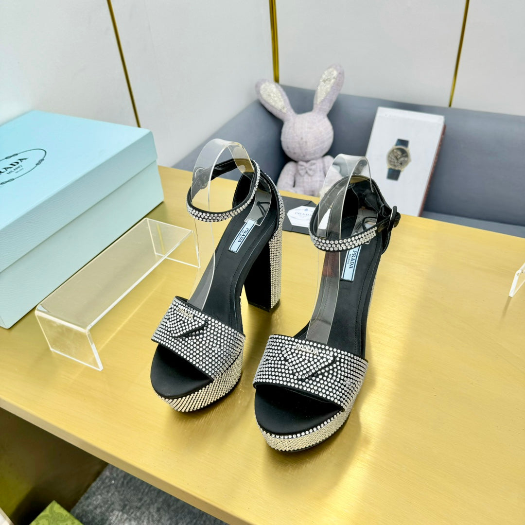 Prada 26s Platform Sandals Black Rhinestone 140616