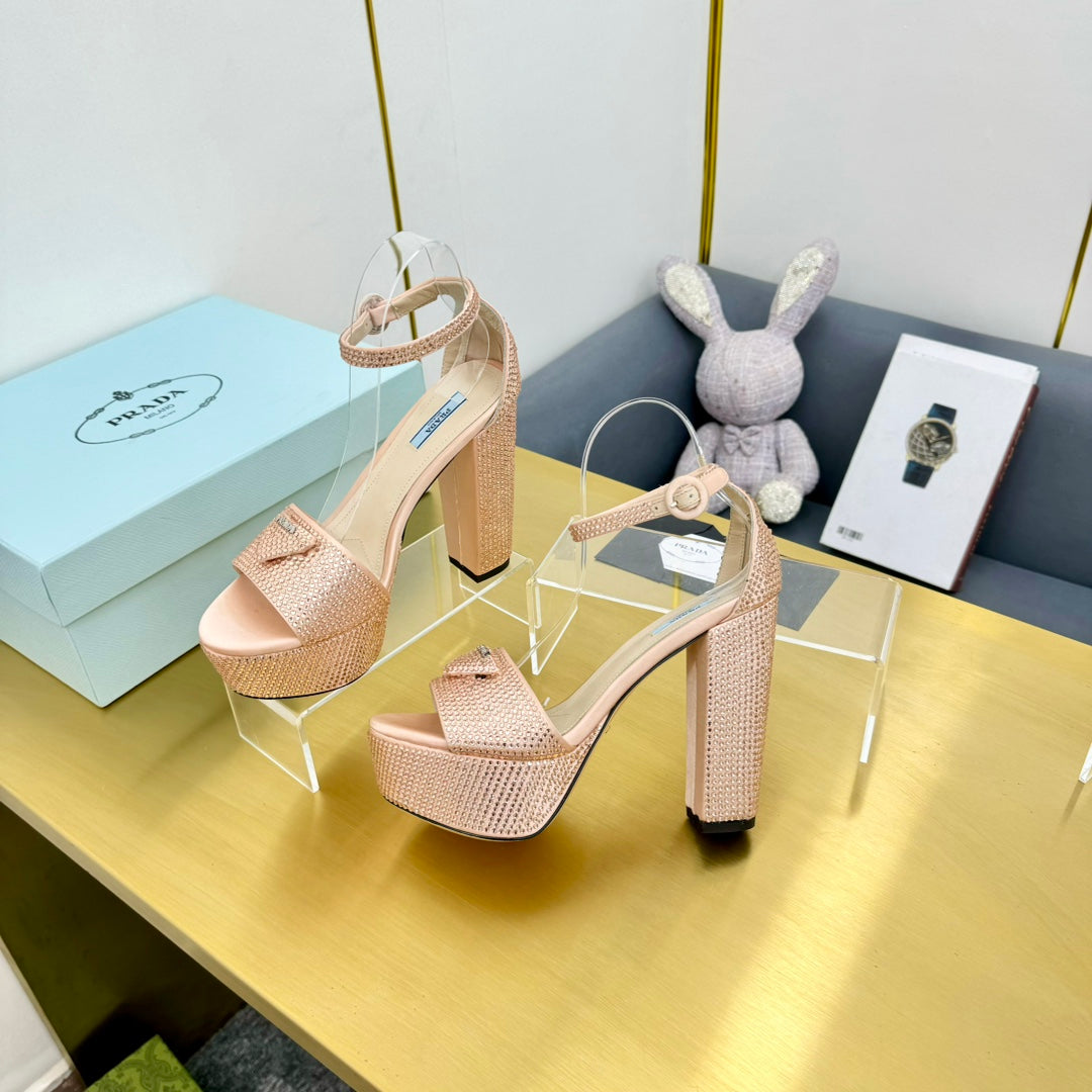 Prada 26s Platform Sandals Pink Rhinestone 140617