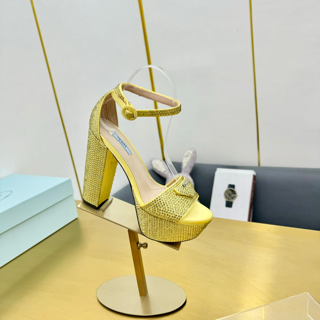 Prada 26s Platform Sandals Gold Rhinestone 140618