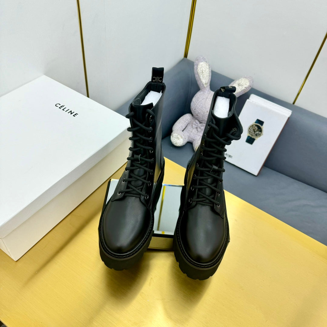 Celine 26s Bulky Lace-up Boot Black Calfskin 987335
