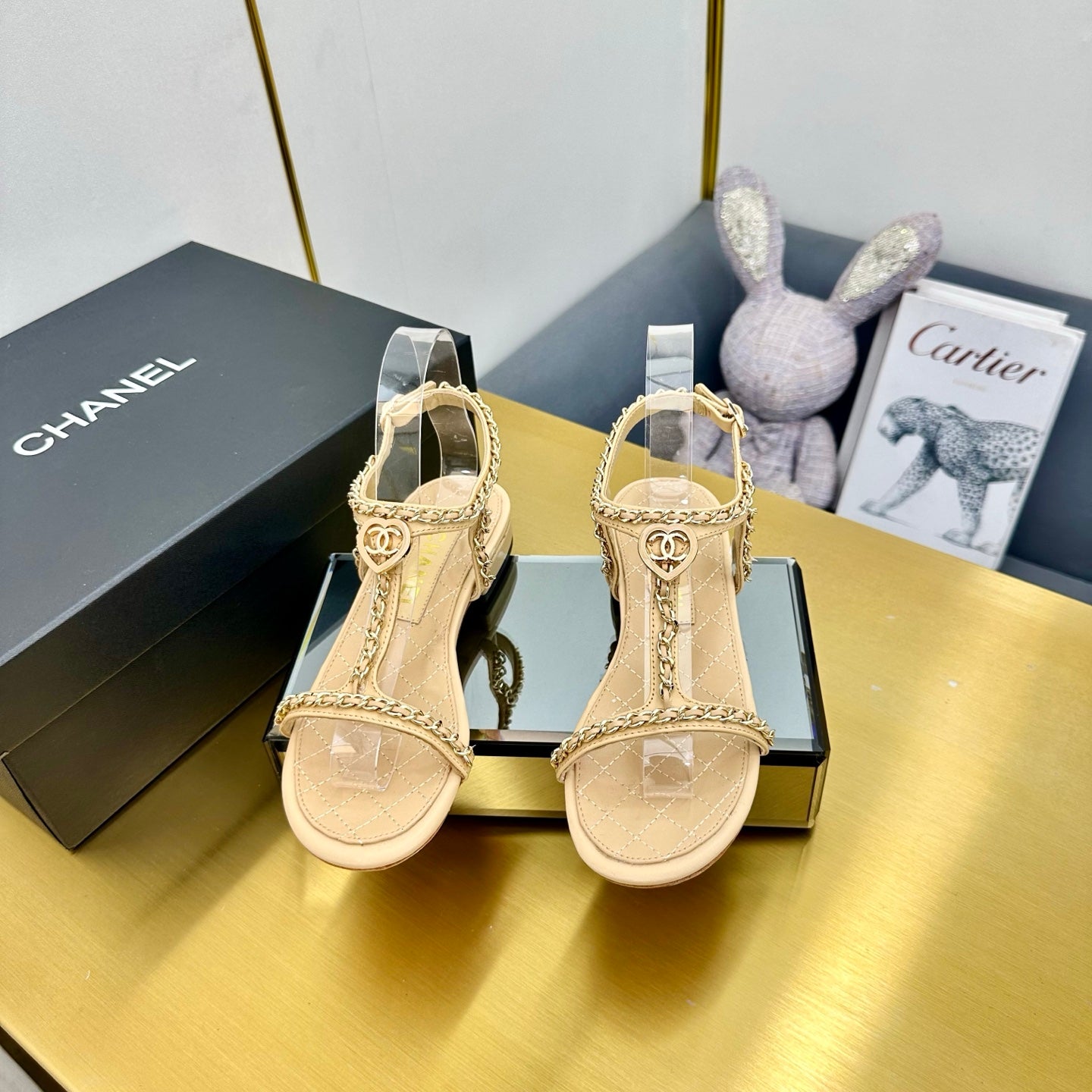 CC Sandal 25s In Beige Calfskin With Gold Hardware