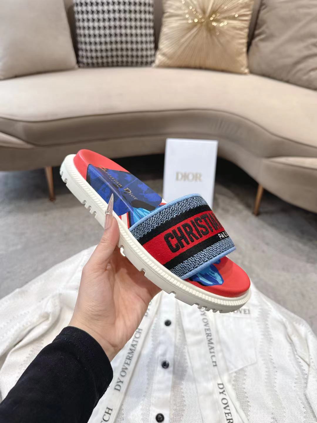 CD 26s Platform Sandals Red Blue Leather Fabric 944468