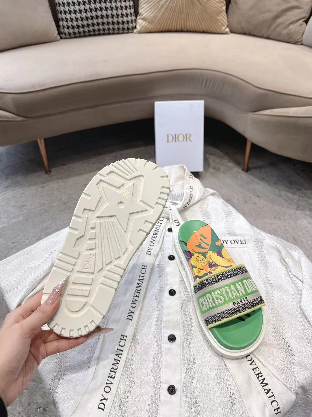CD 26s Platform Sandals Green Leather Fabric 944469