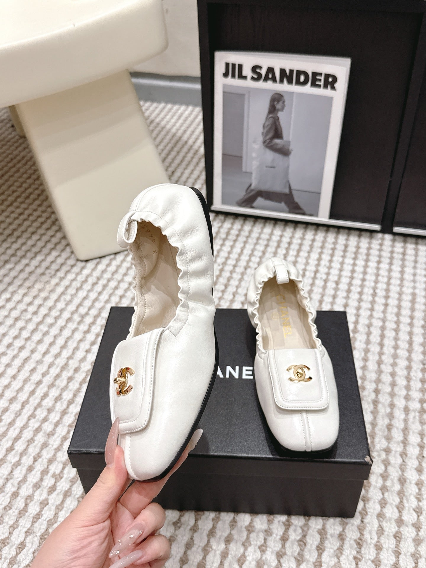CC Ballet Flats Full White Soft Leather 721501