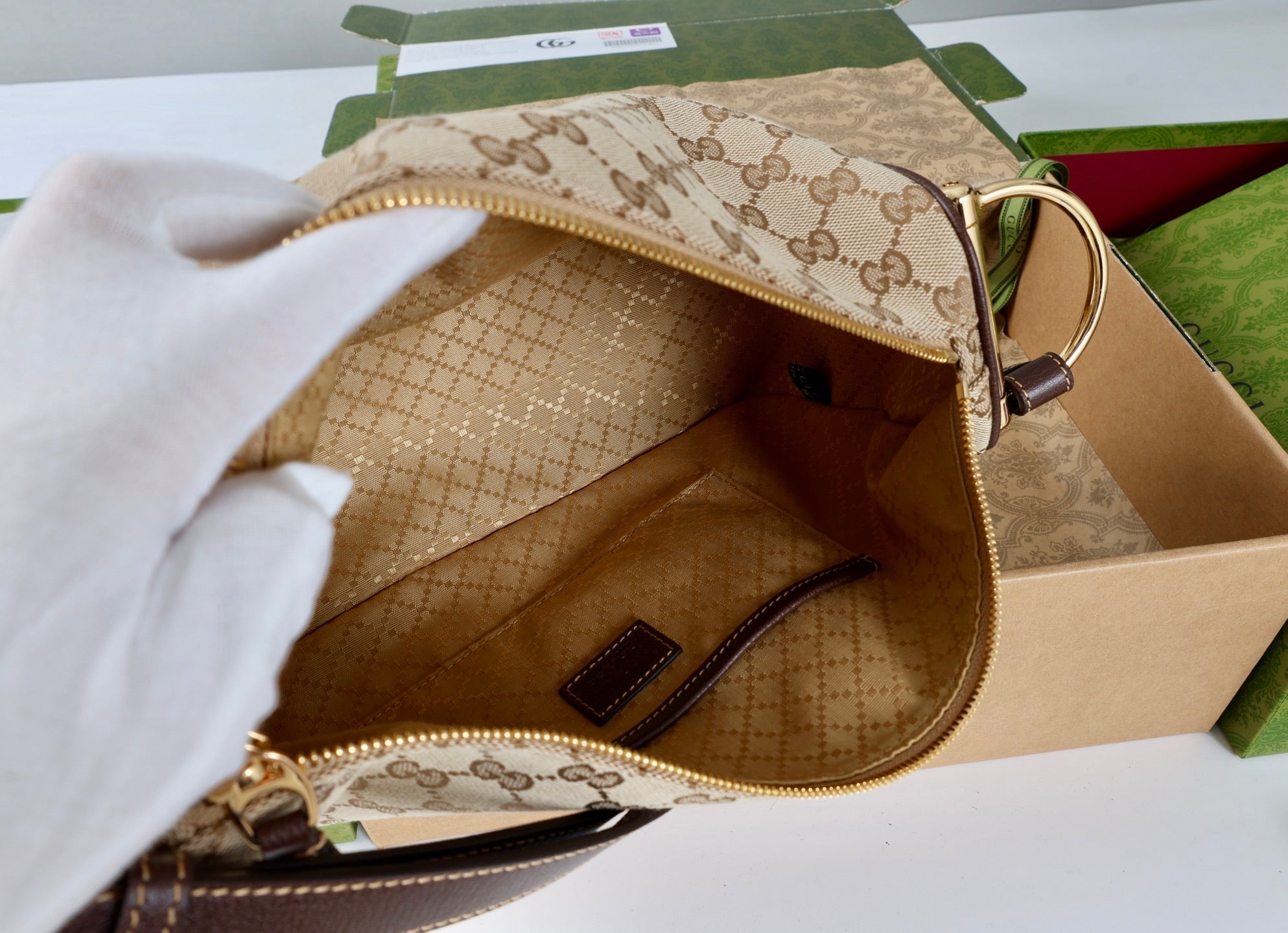 GG Half Horsebit Mini Shoulder Bag Beige Brown Canvas