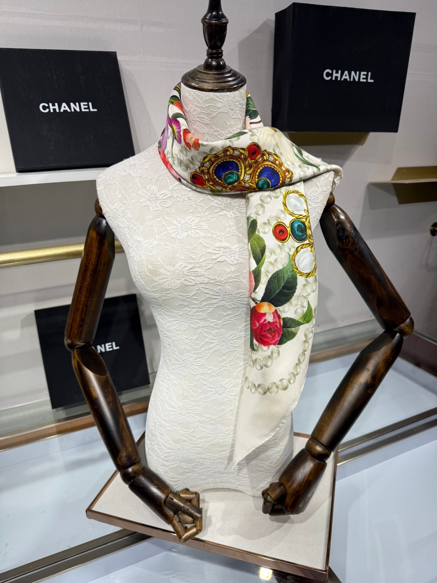 CC Bandana 90 Scarf White Colorful Silk Satin
