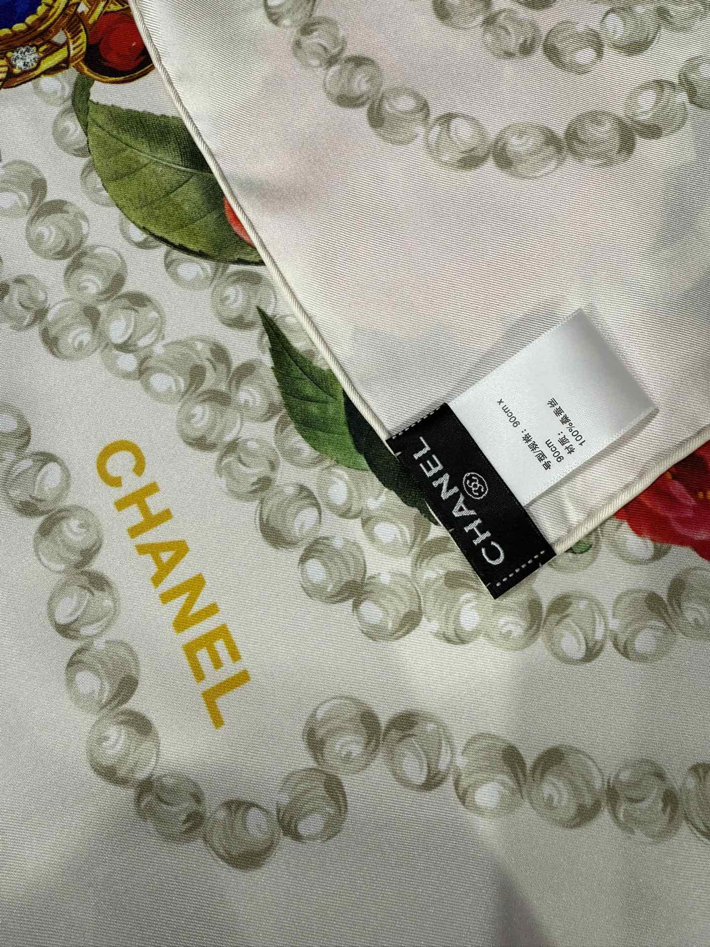 CC Bandana 90 Scarf White Colorful Silk Satin