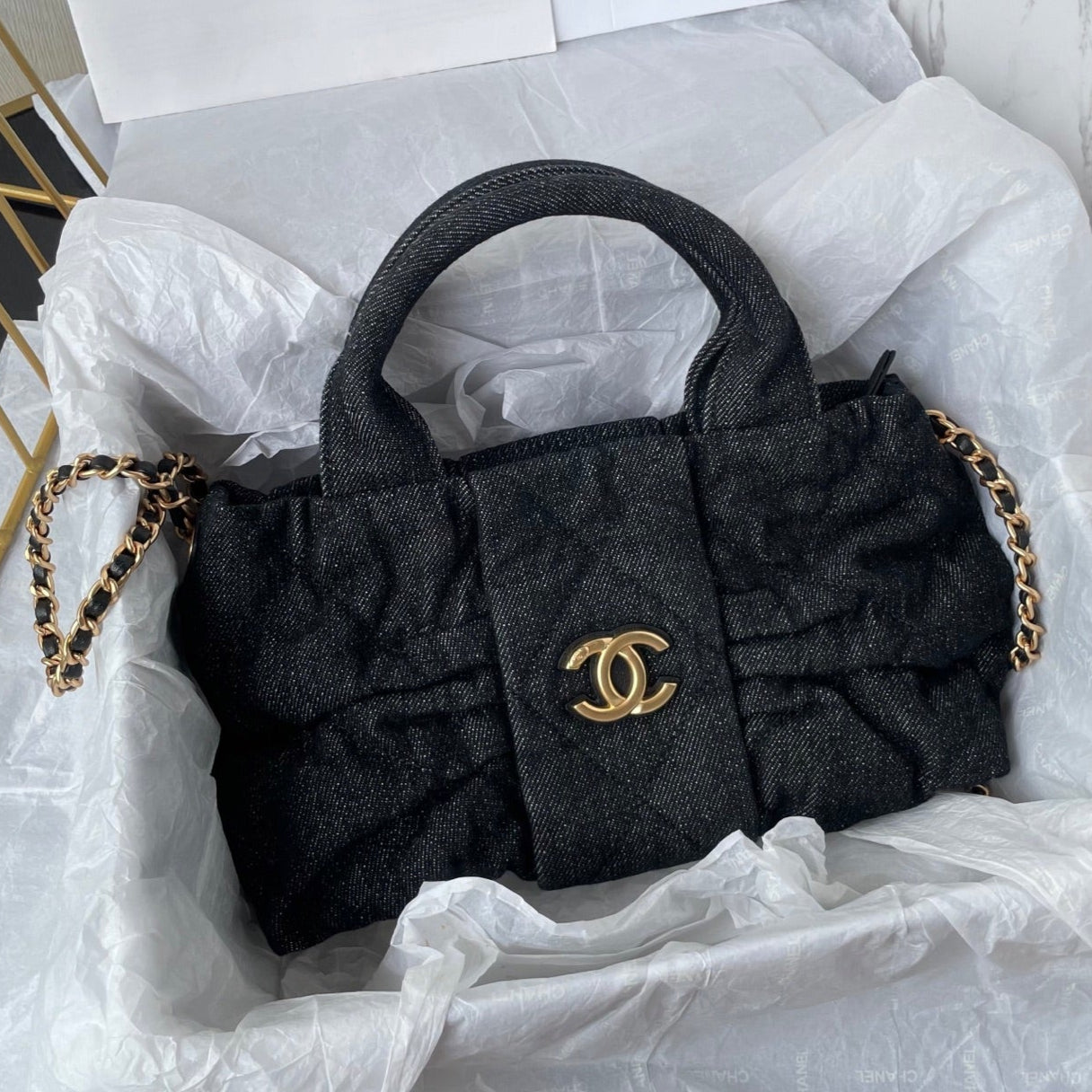 CC 25K Mini Bow Bag 26cm Black Denim