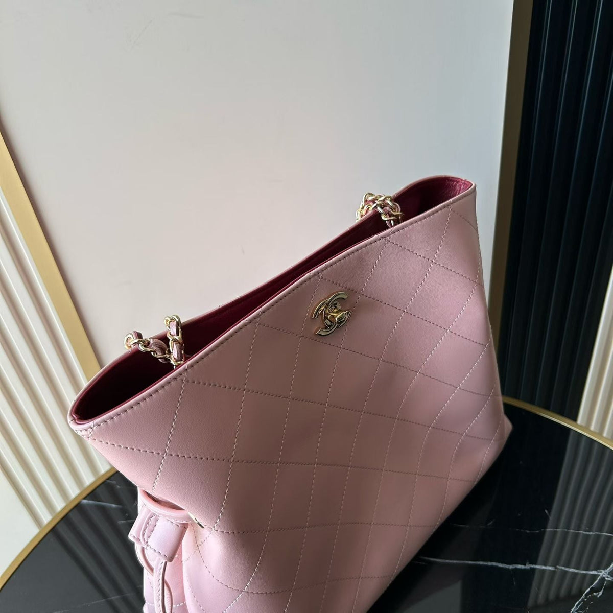 Chanel 2026 Tote Bag With Chain Strap 26cm Light Pink Caviar