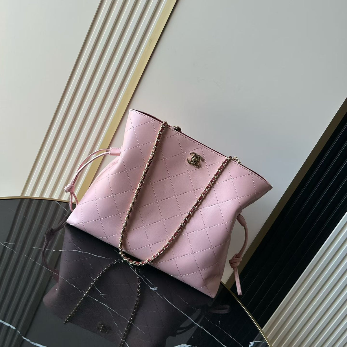 Chanel 2026 Tote Bag With Chain Strap 26cm Light Pink Caviar