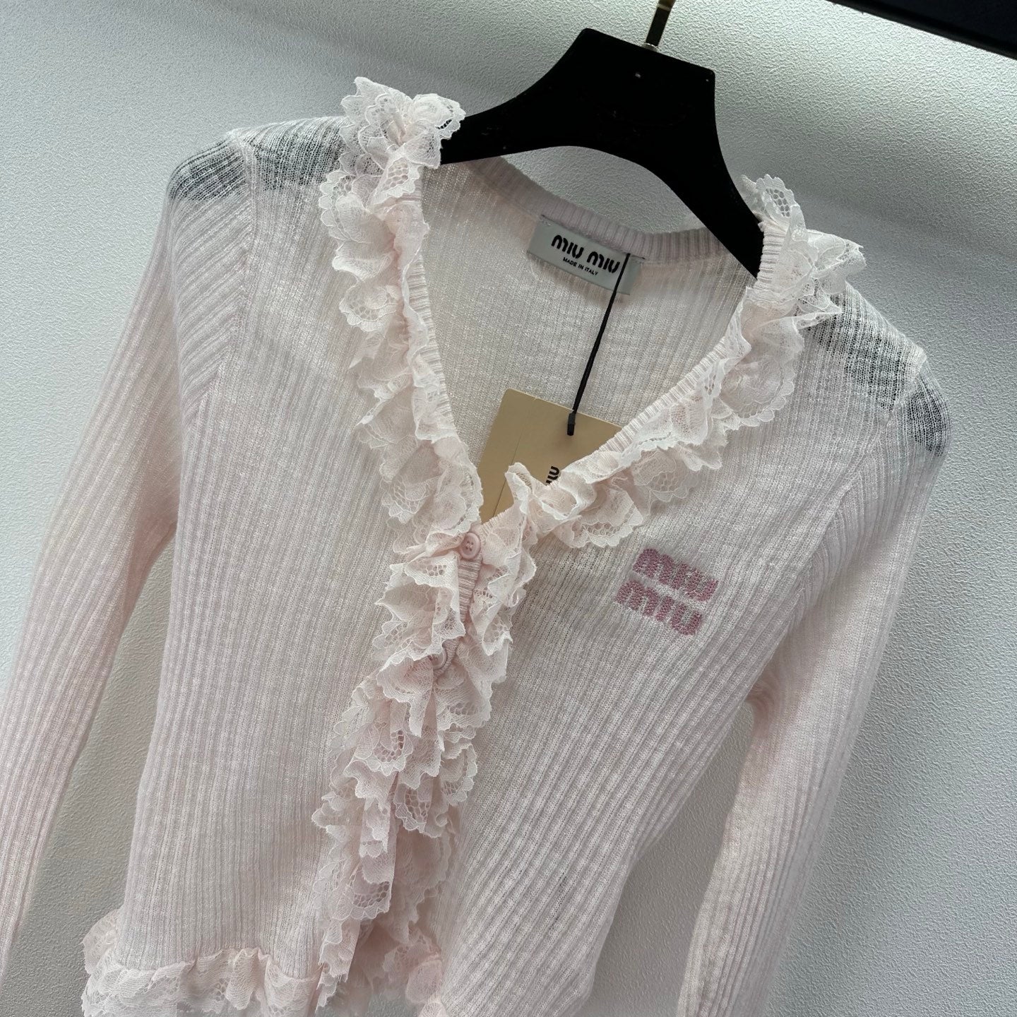 Miu 26s Lace Cardigan Light Pink Tencel Polyester 395470