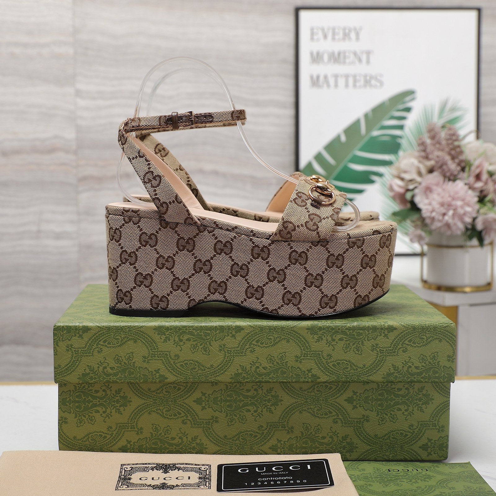 GG Horsebit Wedges Sandals Brown