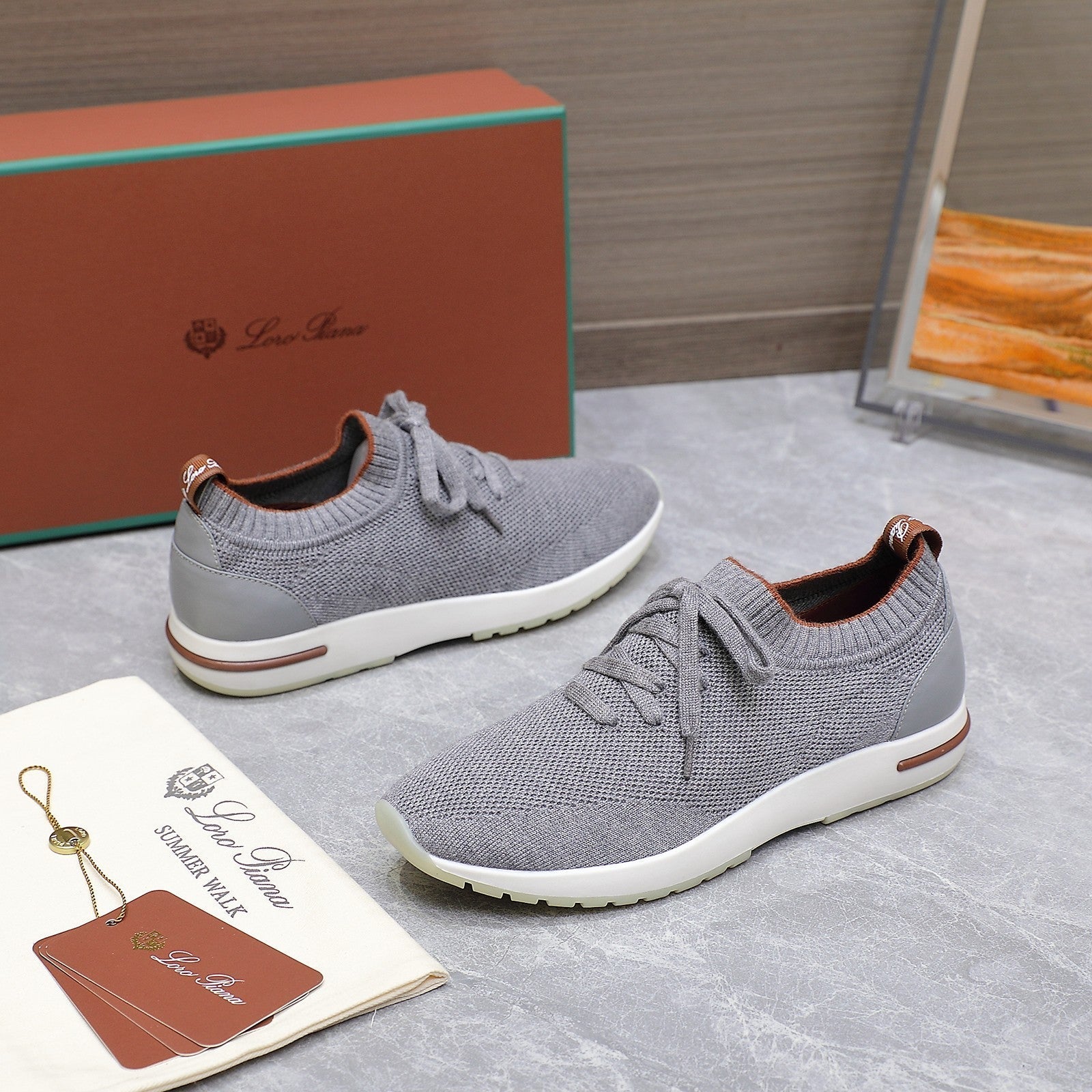 LP lady Flexy Walk Sneaker Gray mix Orange Wool And Calfskin 310448