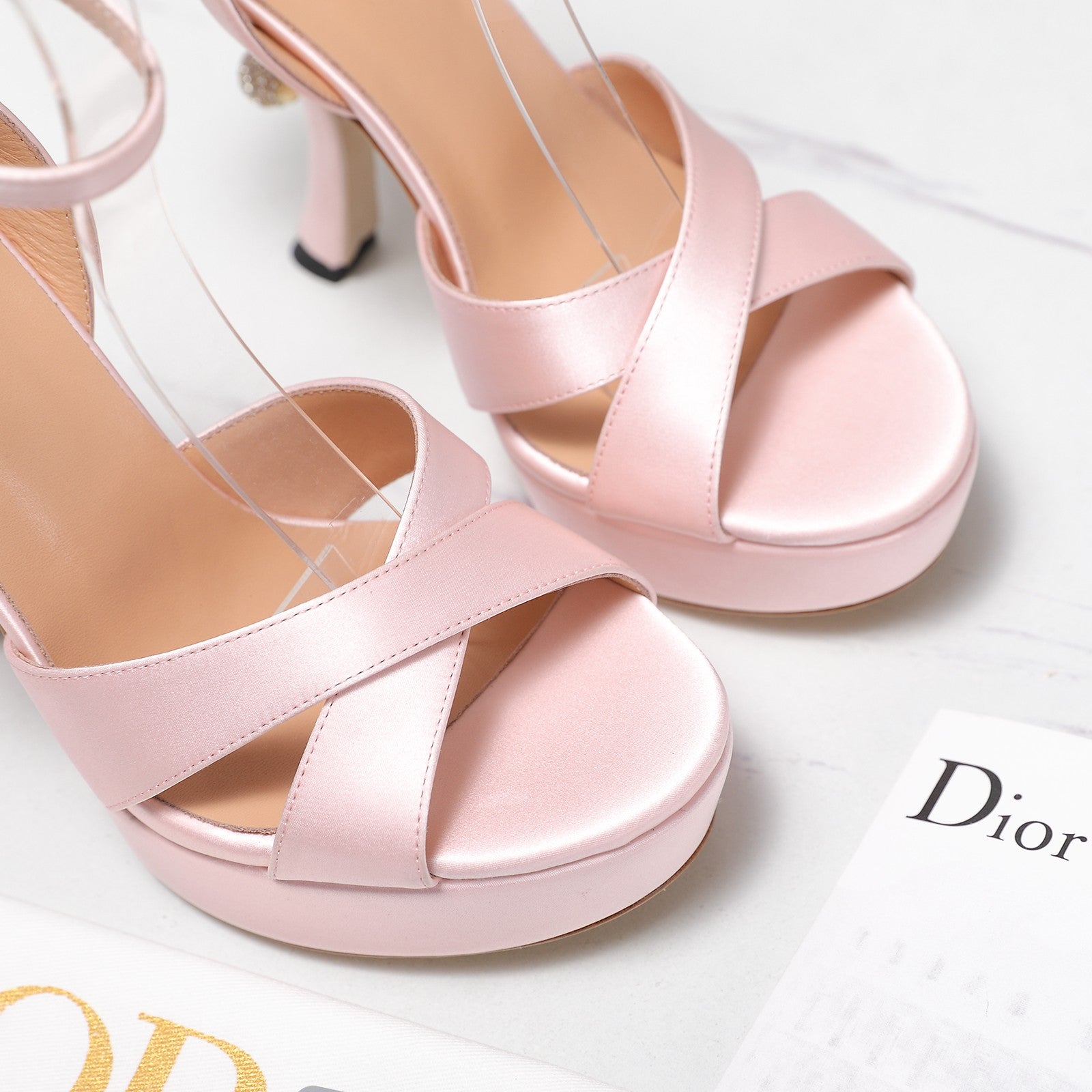 CD Pearl-Embellished High Heel Sandals 25s 115 Mm In Light Pink Satin