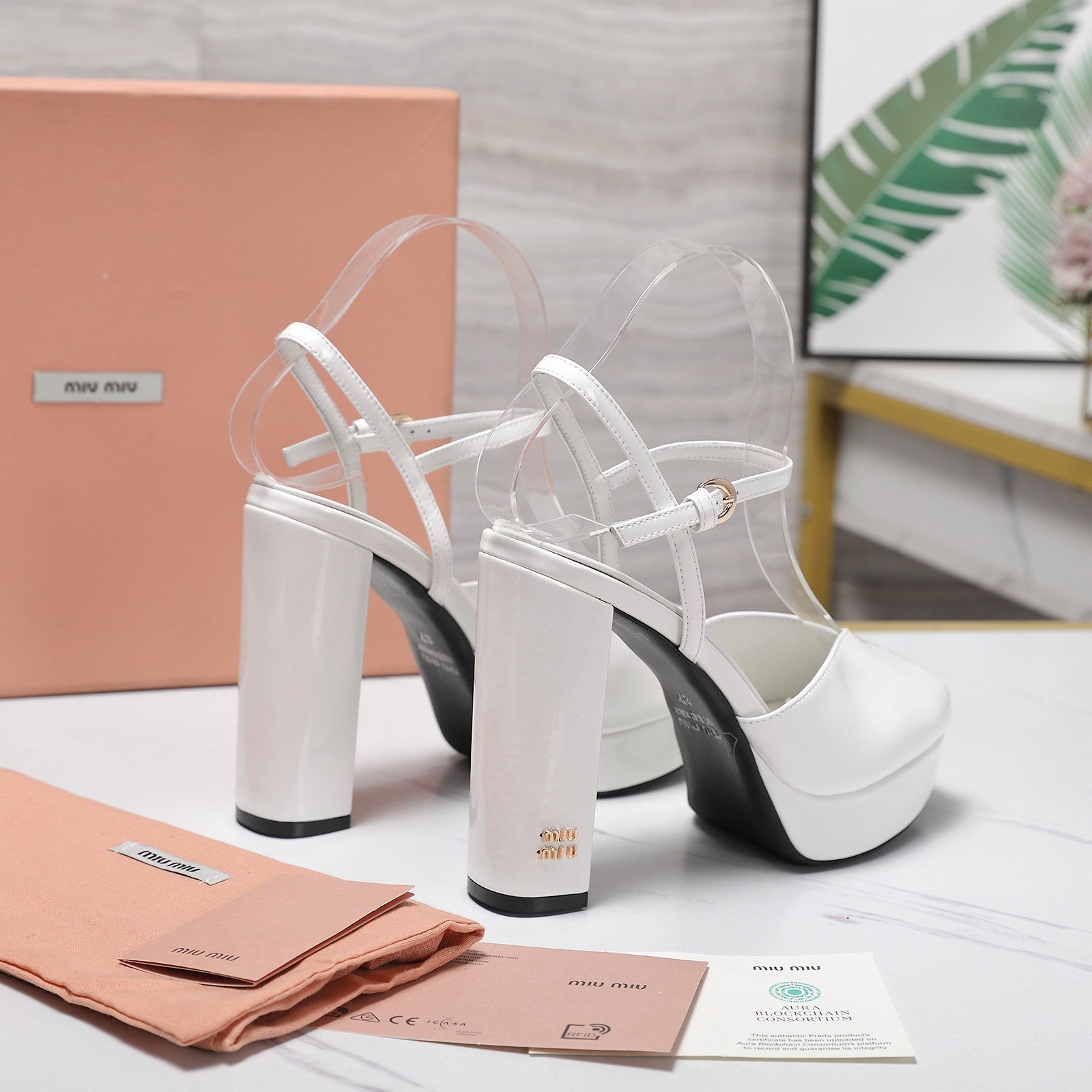 Miu Block-Heel Platform Sandals 125mm White Patent Leather 504174