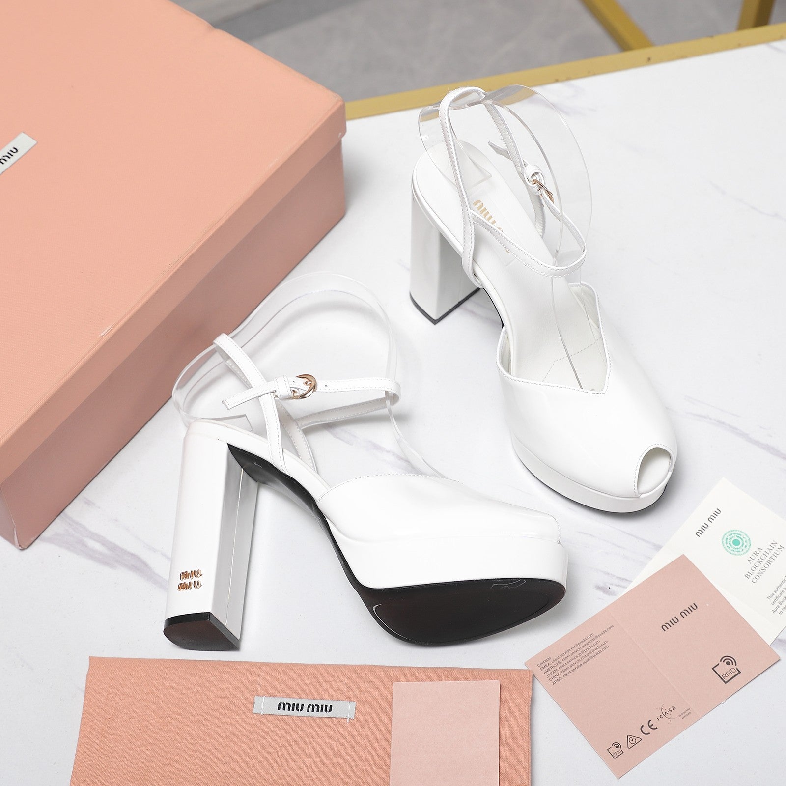 Miu Block-Heel Platform Sandals 125mm White Patent Leather 504174