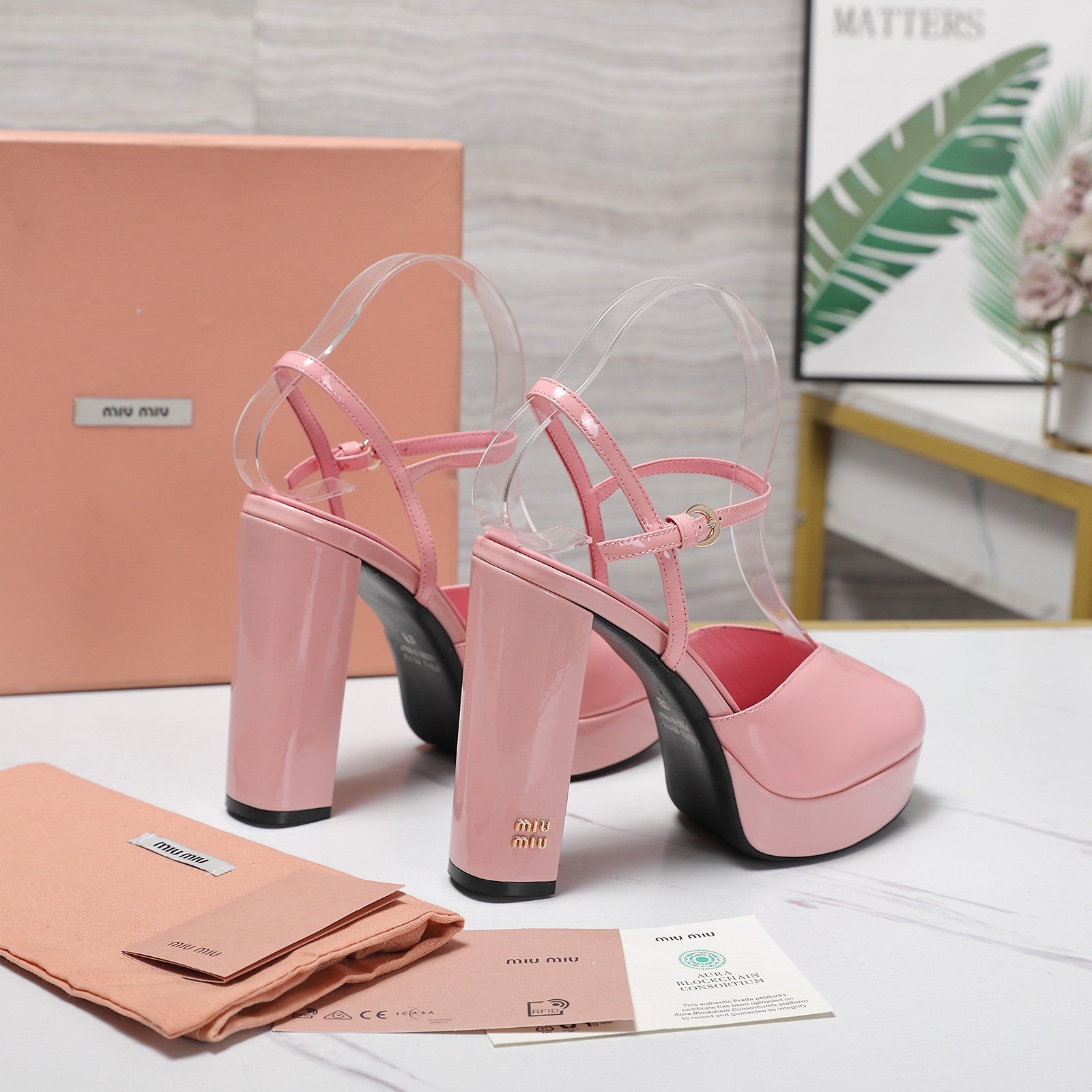 Miu Block-Heel Platform Sandals 125mm Pink Patent Leather 504175