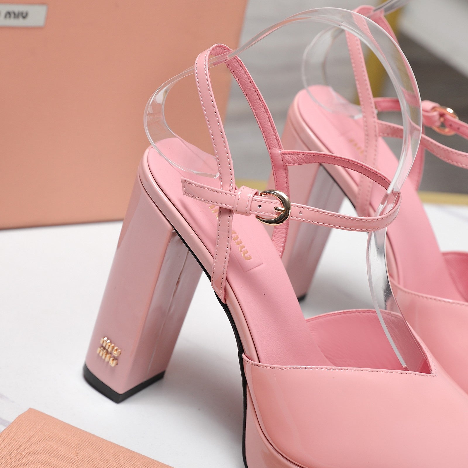 Miu Block-Heel Platform Sandals 125mm Pink Patent Leather 504175