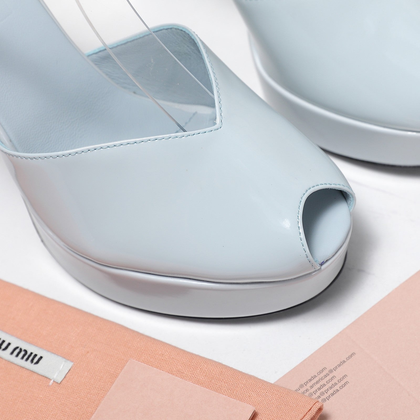 Miu Block-Heel Platform Sandals 125mm Light Steel Blue Patent Leather 504176