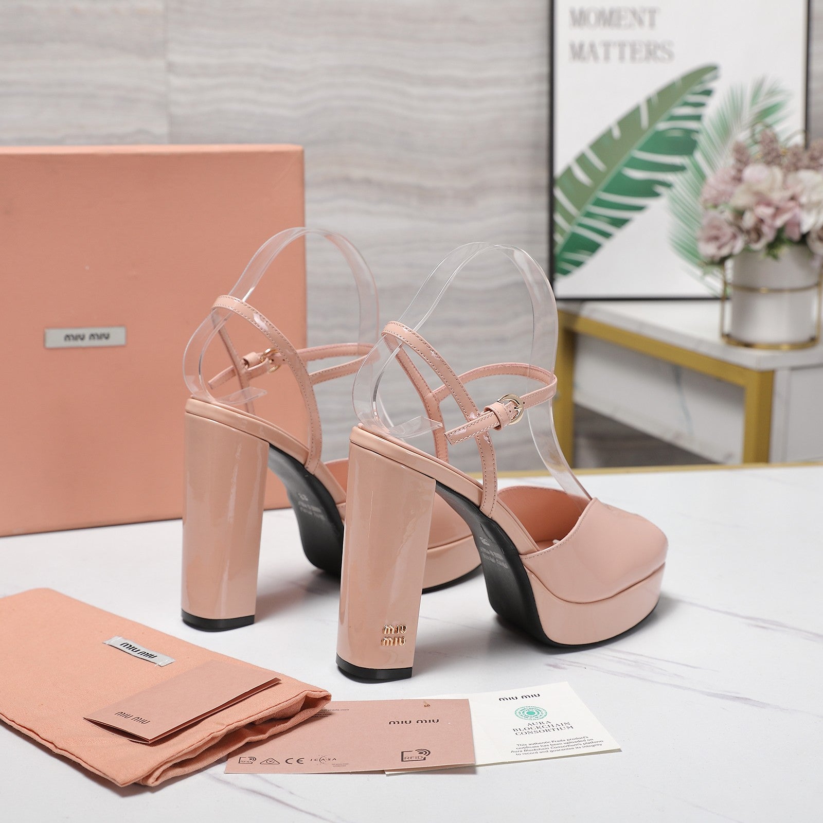 Miu Block-Heel Platform Sandals 125mm Muted Pink Patent Leather 504177