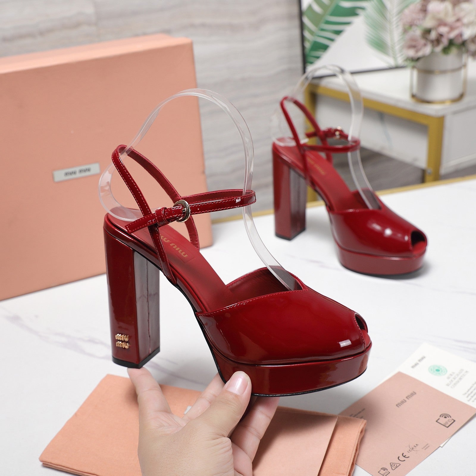 Miu Block-Heel Platform Sandals 125mm Red Patent Leather 504178