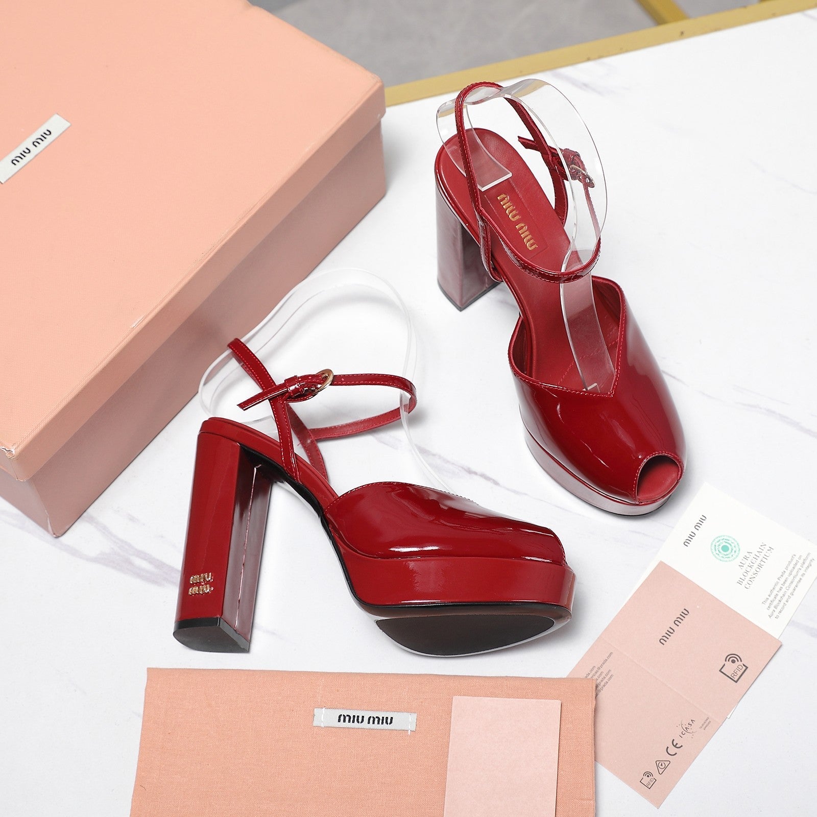 Miu Block-Heel Platform Sandals 125mm Red Patent Leather 504178