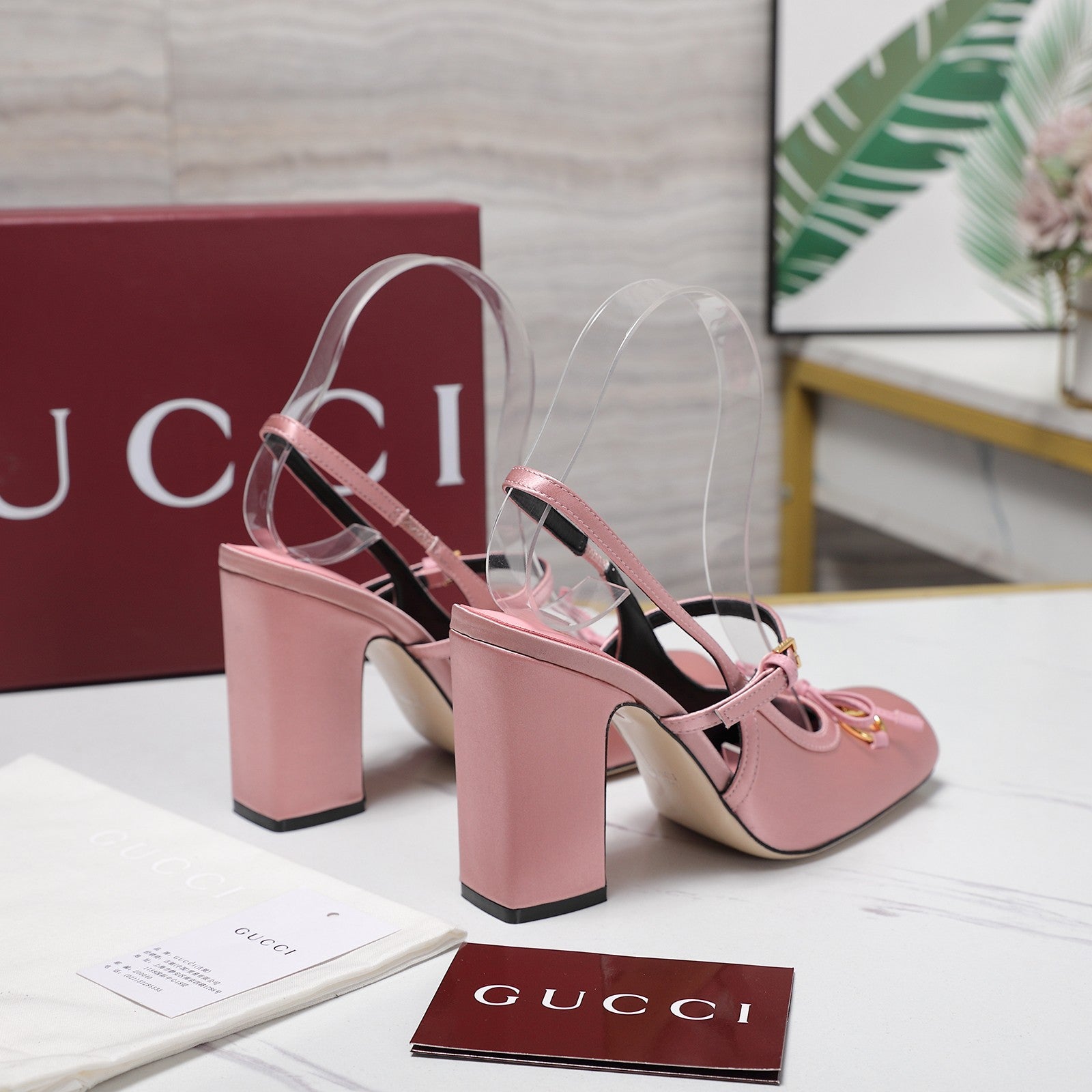 Gucci Horsebit Slingback Pumps Pink Satin Fabric 504422