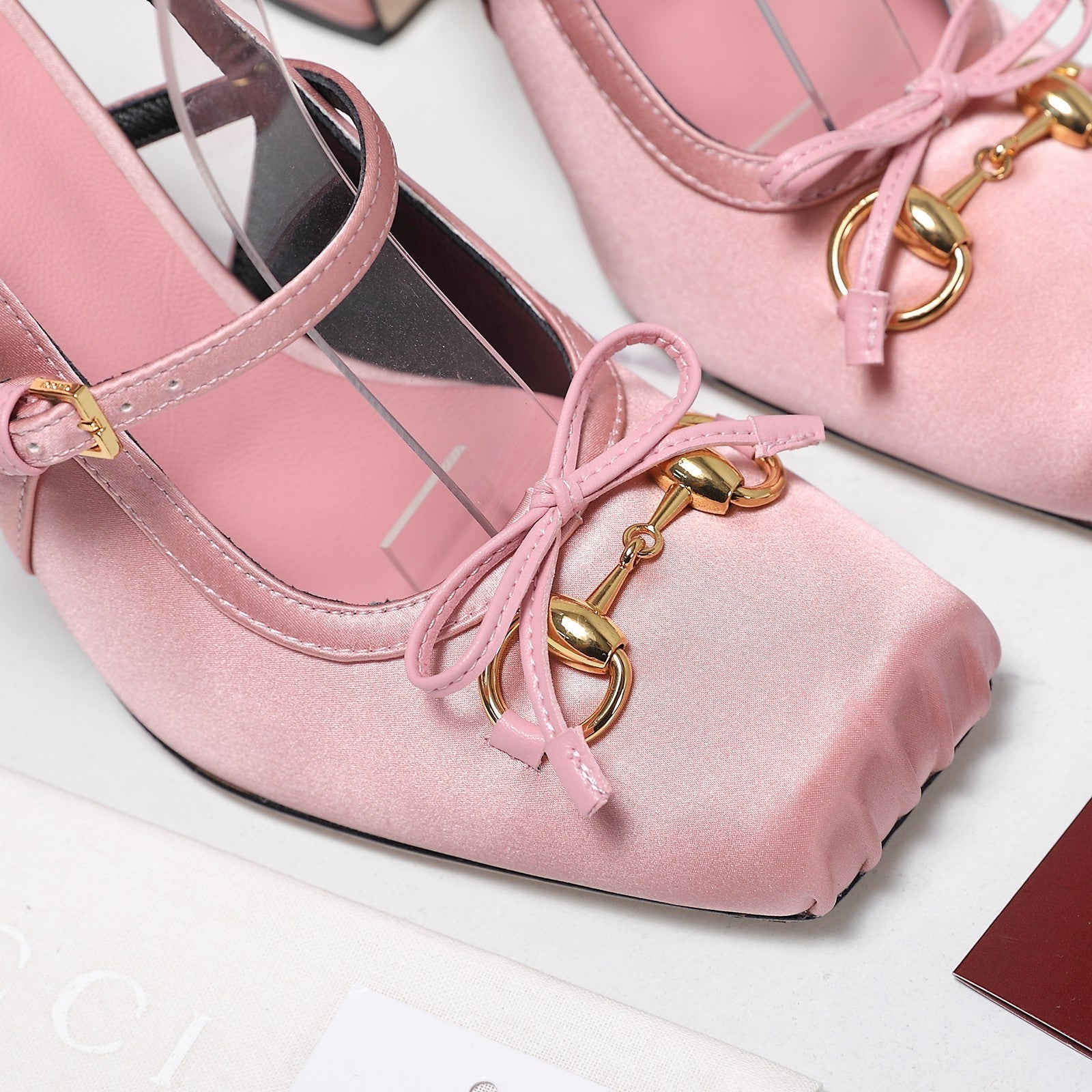 Gucci Horsebit Slingback Pumps Pink Satin Fabric 504422