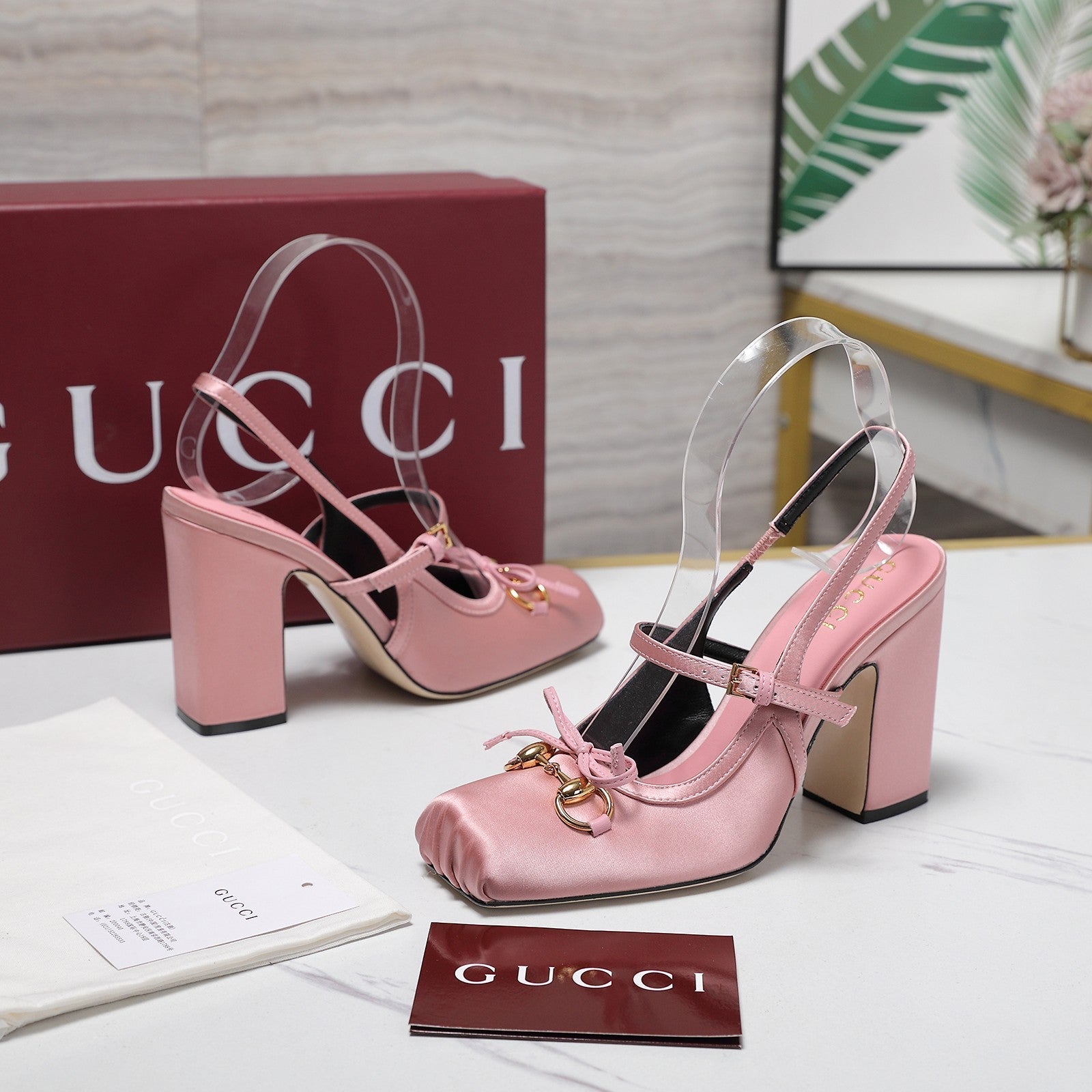 Gucci Horsebit Slingback Pumps Pink Satin Fabric 504422